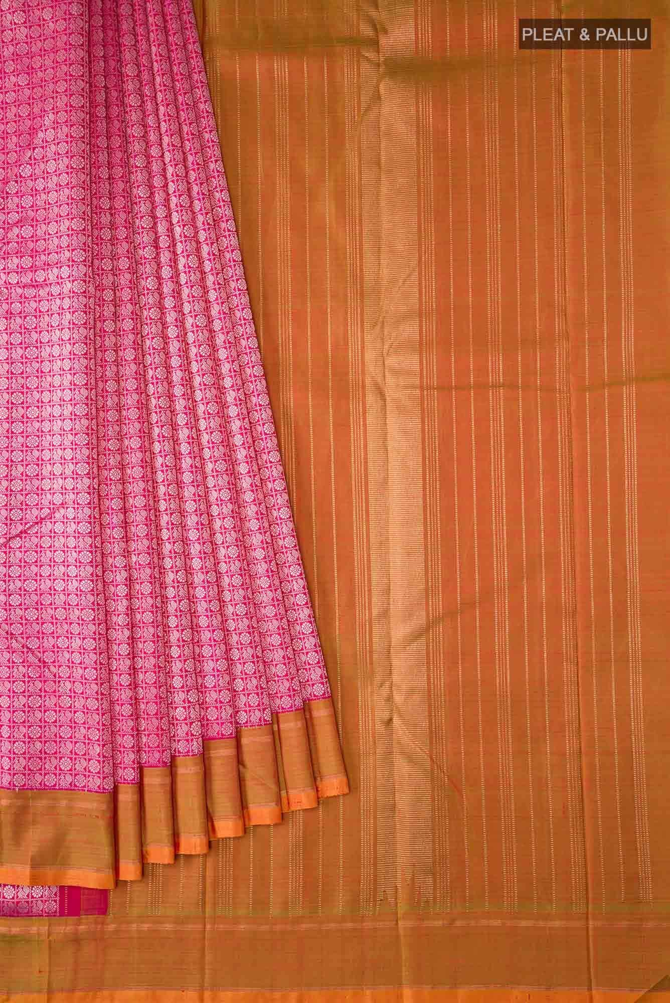 Pure Silk Pure Zari Pink Kanchipuram Saree - Image 2