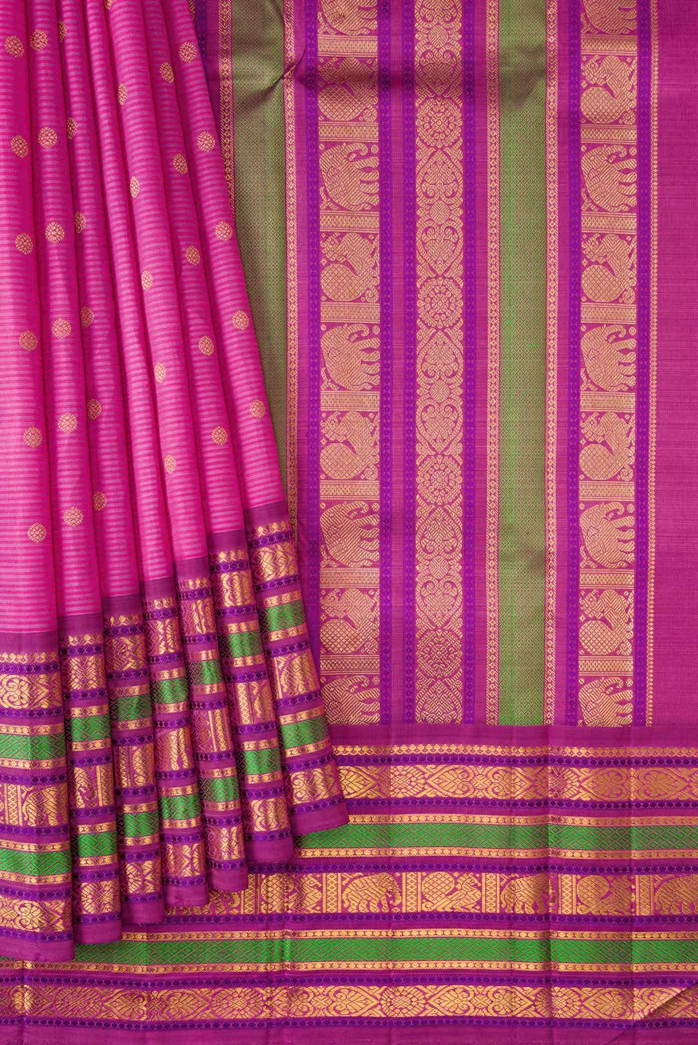 Pure Silk Pure Zari Pink Kanchipuram Saree - Image 2