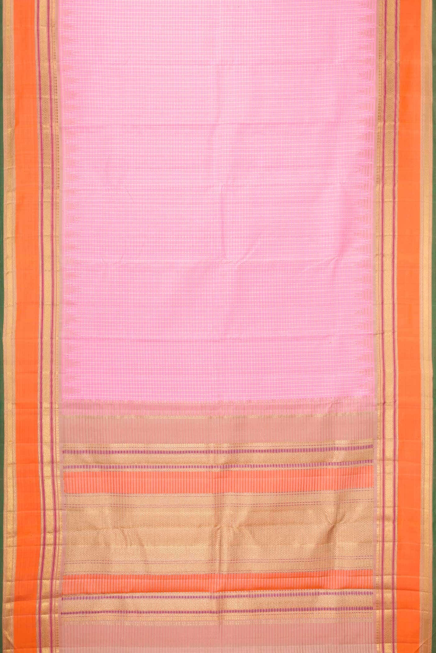 Pure Silk Pure Zari Pink Kanchipuram Saree - Image 11