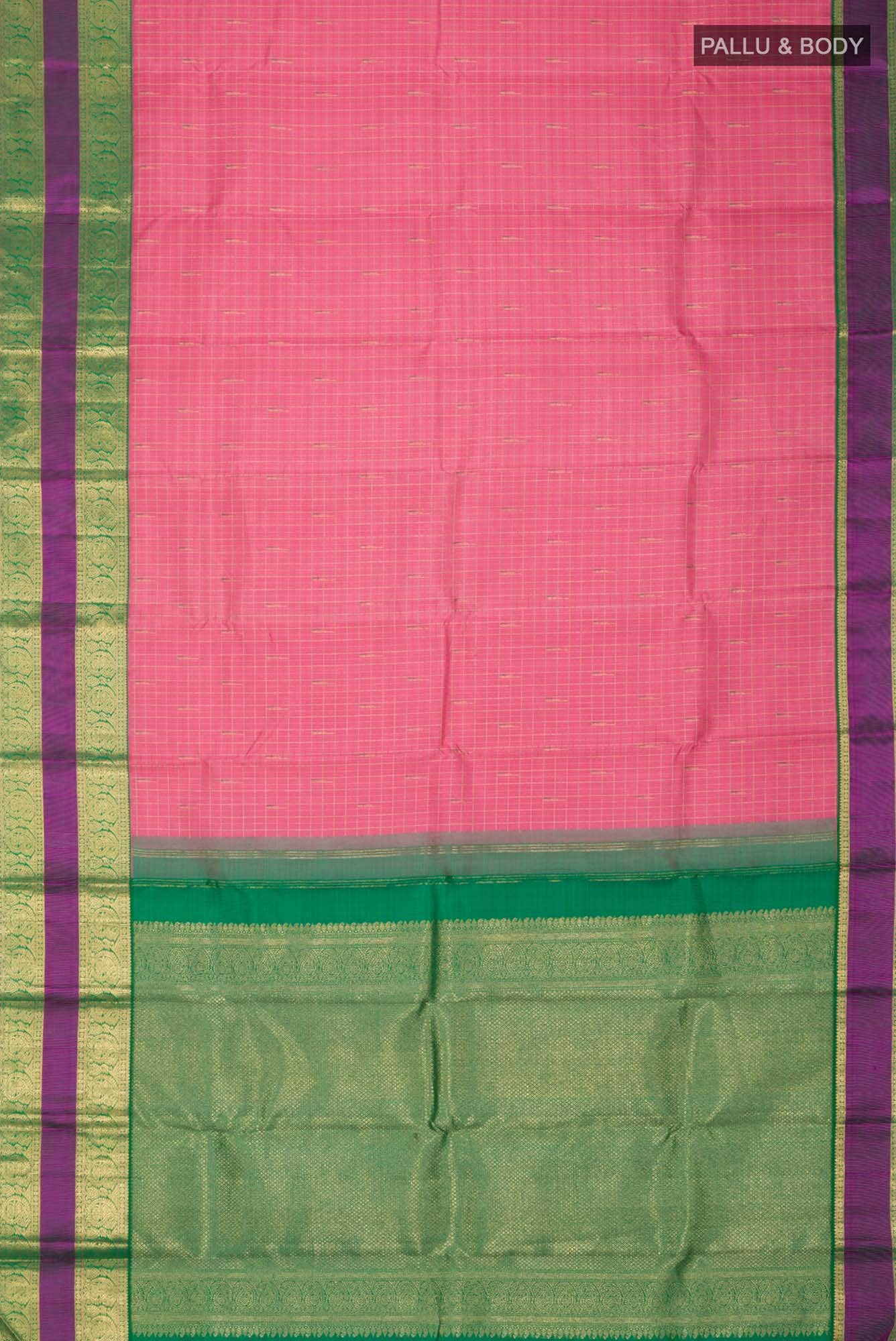 Pure Silk Pure Zari Pink Kanchipuram Saree - Image 4