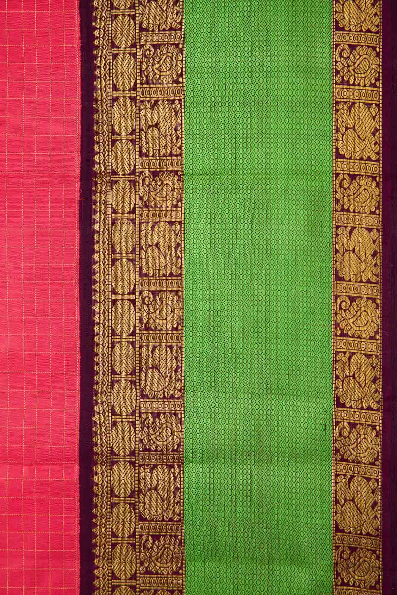 Pure Silk Pure Zari Pink Dual Tone Kanchipuram Saree - Image 5