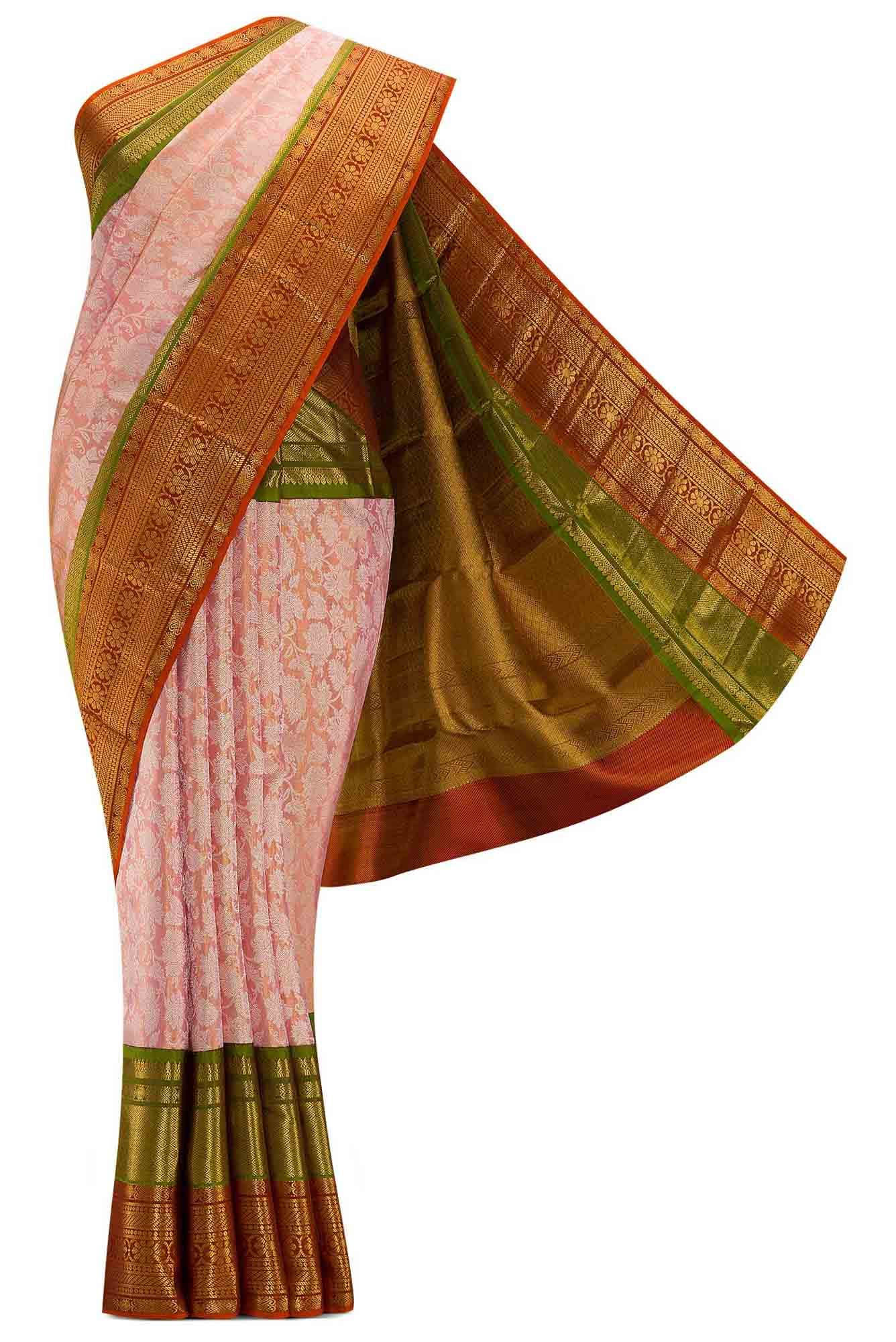 Pink Dual Tone Kanjivaram Tissue Silk Saree