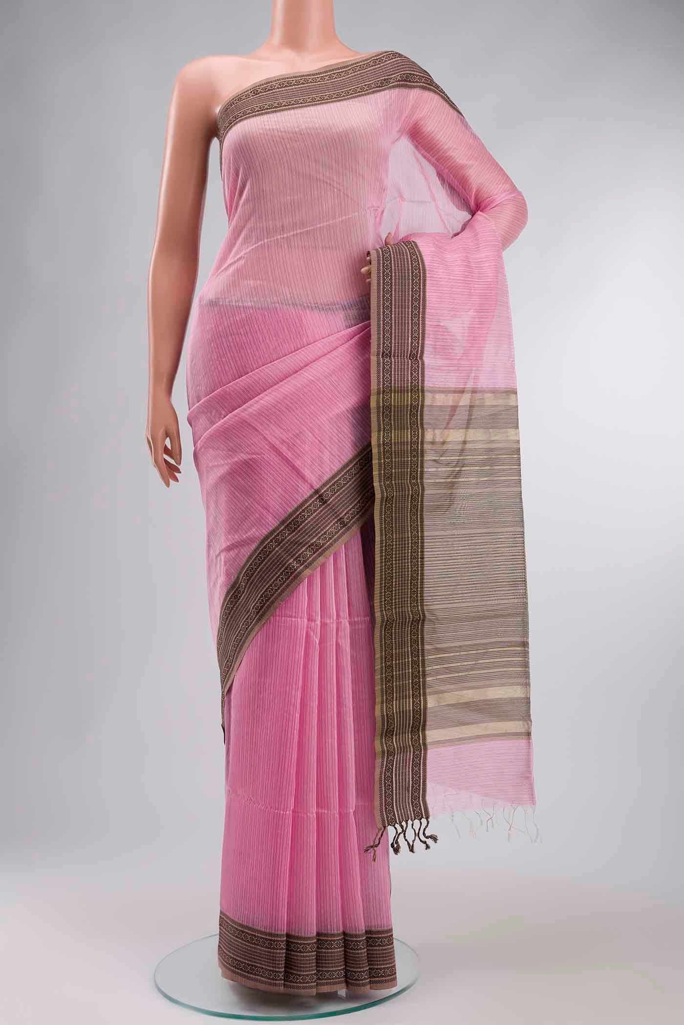 Pink Maheshwari Silk Cotton Saree