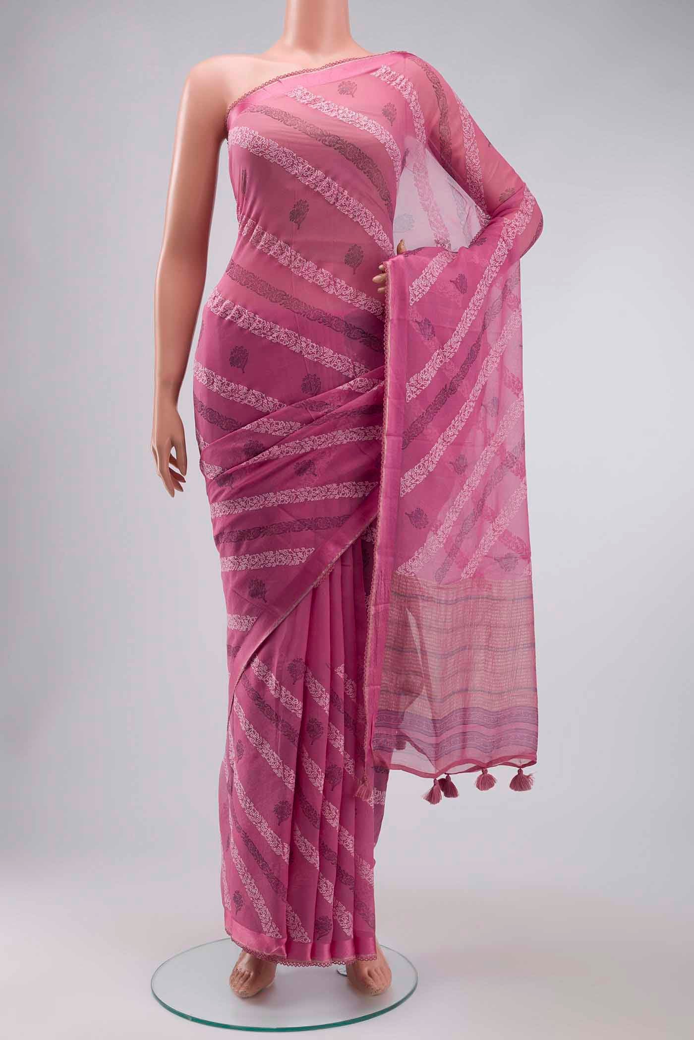 Pink Mysore Chiffon Saree