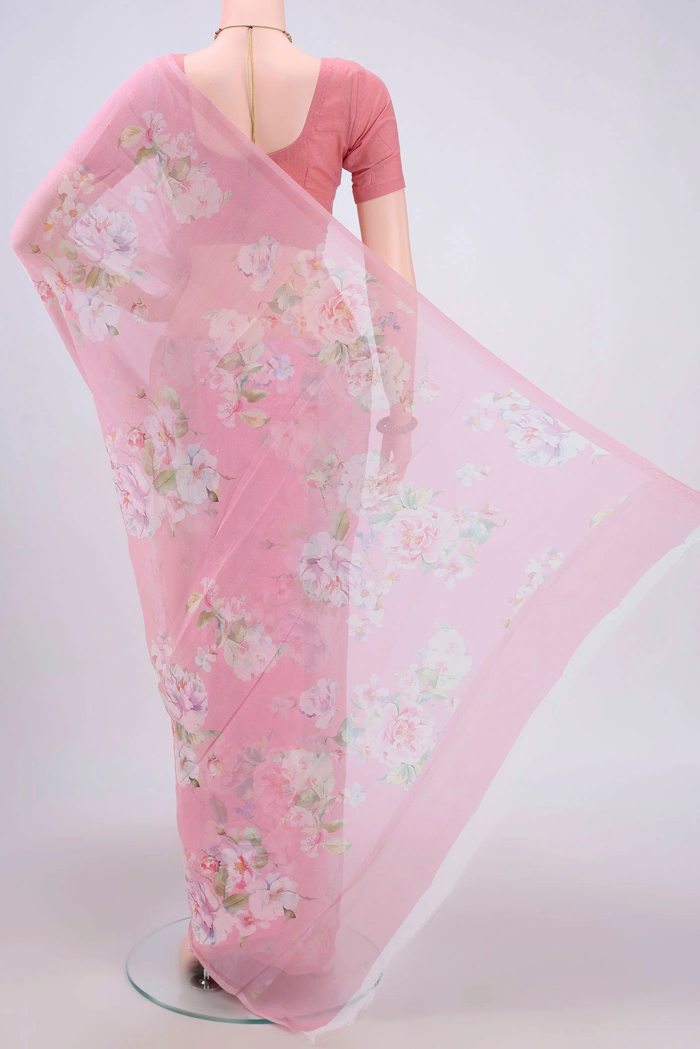 Rose pink Mysore Chiffon Saree - Image 3