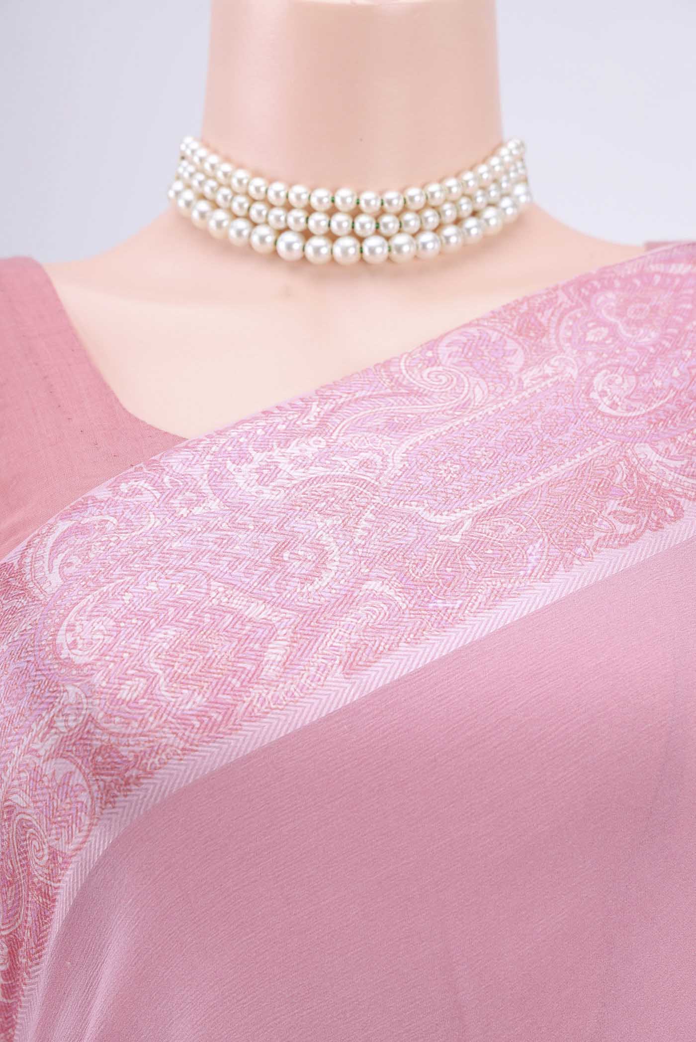 Rose pink Mysore Chiffon Saree - Image 2