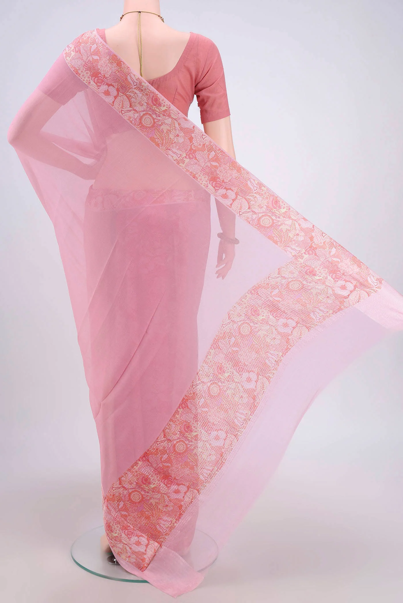 Rose pink Mysore Chiffon Saree - Image 3