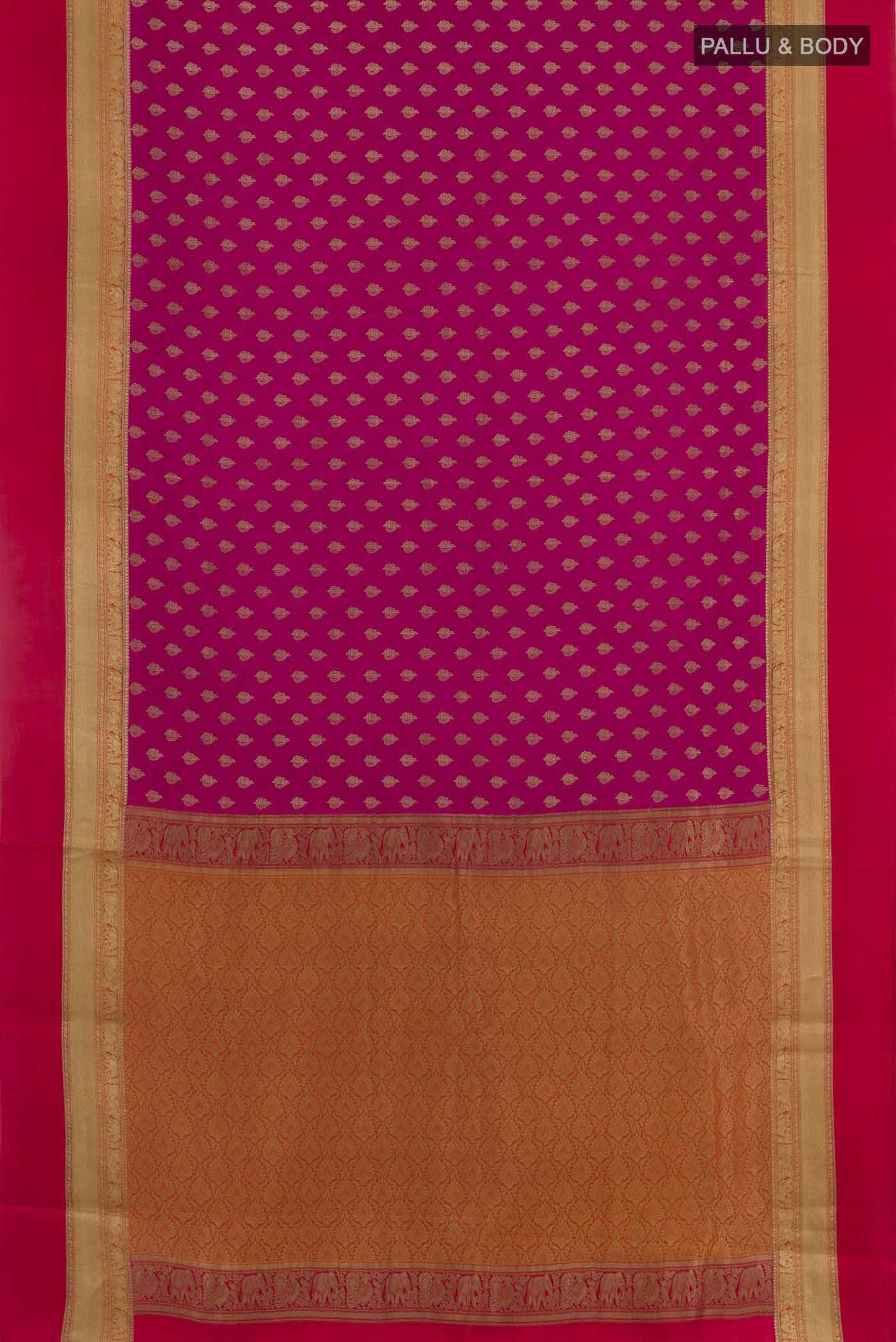 Dark Pink Mysore Crepe Saree - Image 3