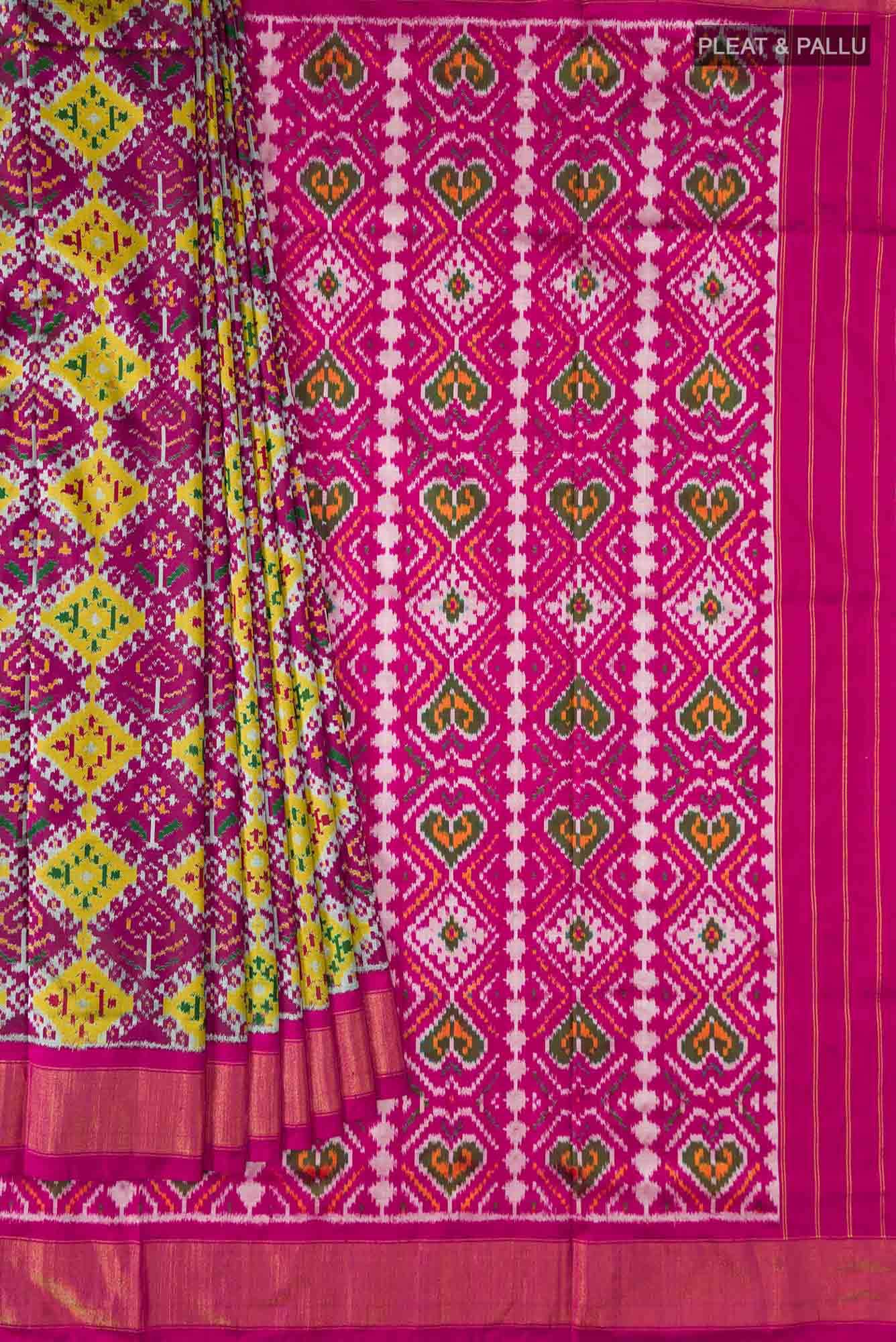 Magenta Pochampally Silk Saree - Image 2