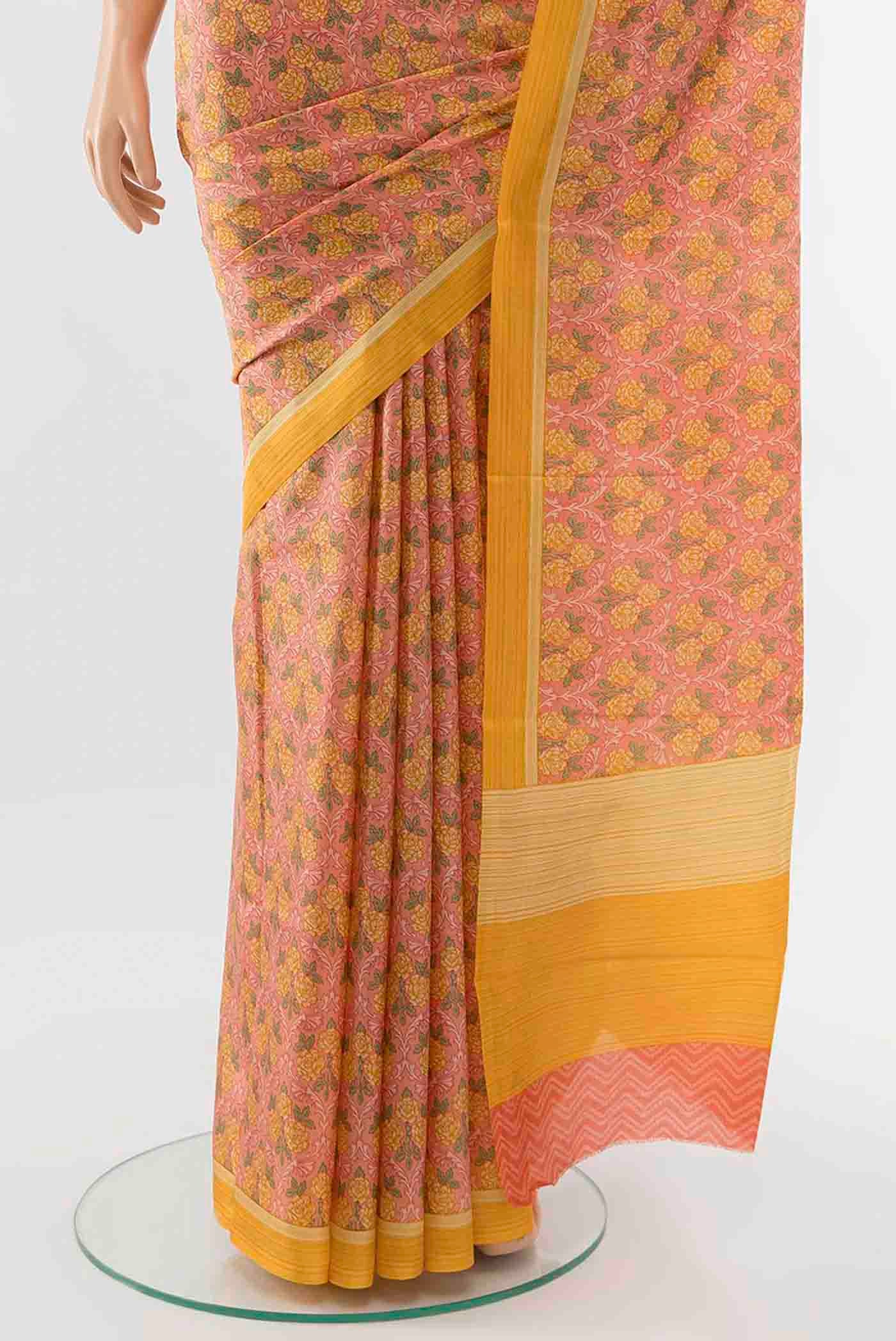 Peach Printed Silk Saree - Image 3