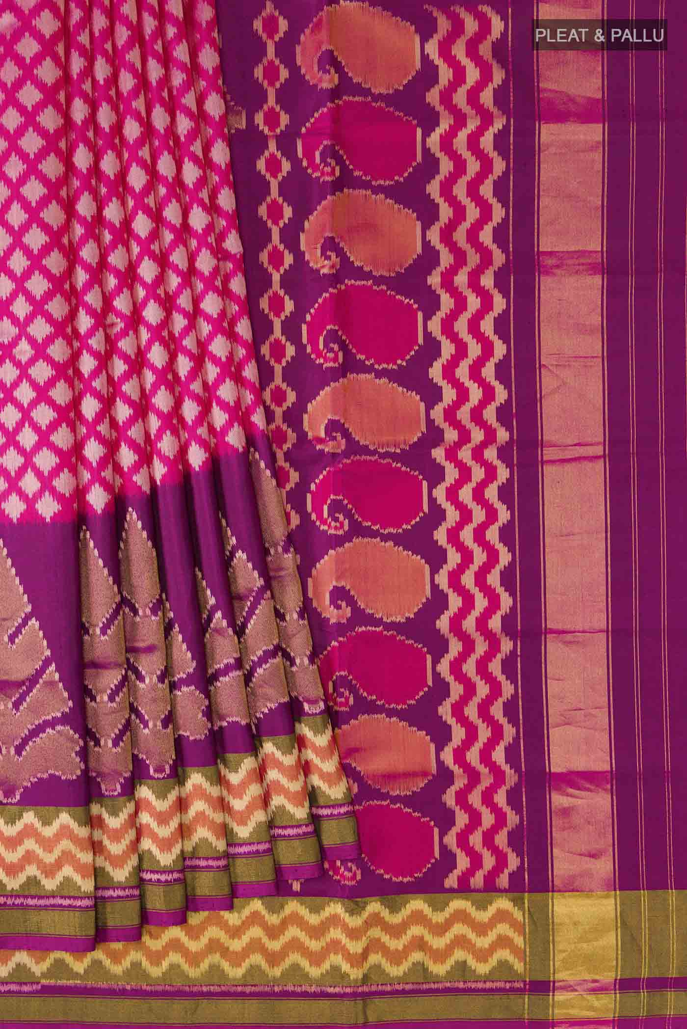 Pink Rajkot Patola Silk Saree - Image 4