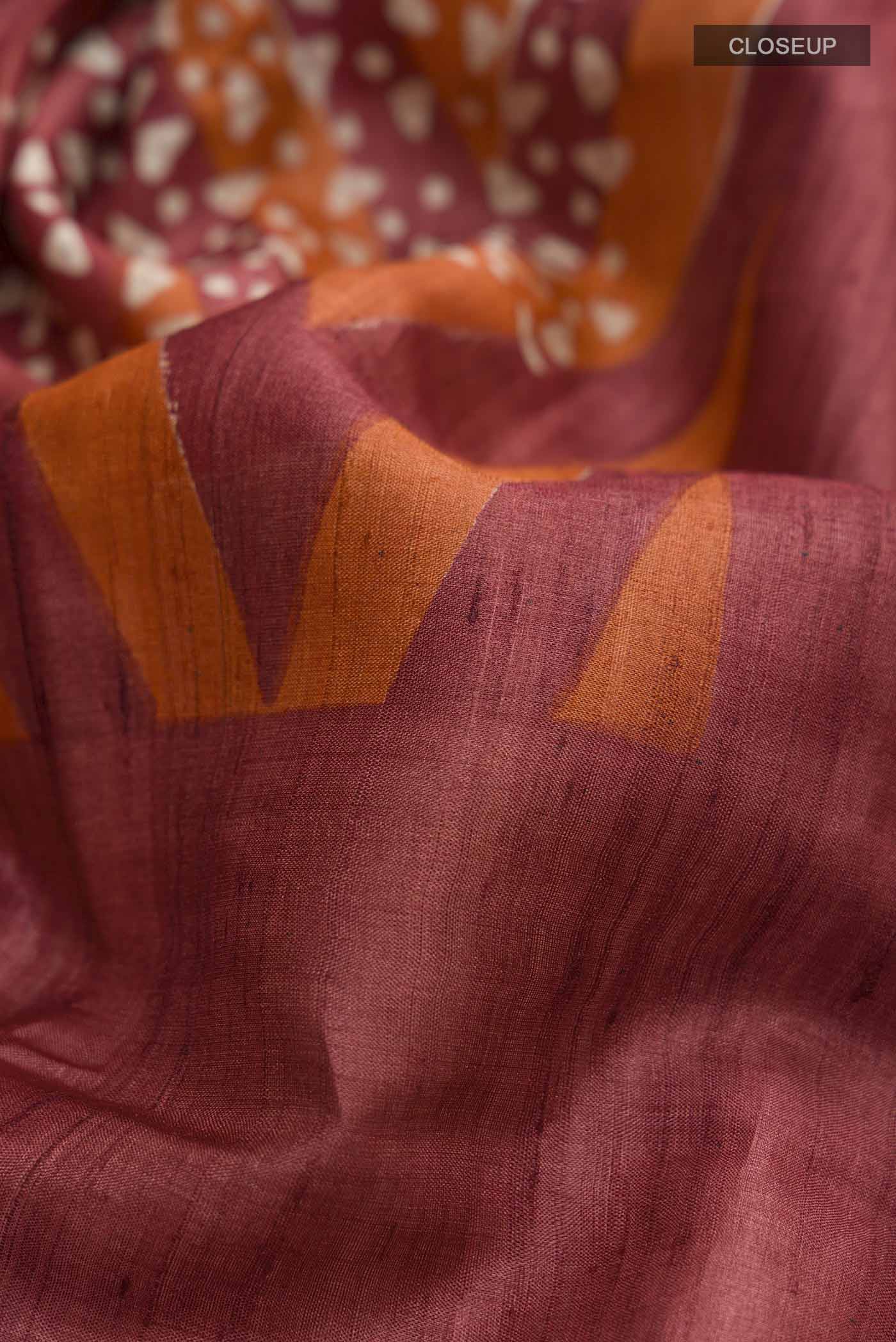 Rust Tussar Silk Saree - Image 2