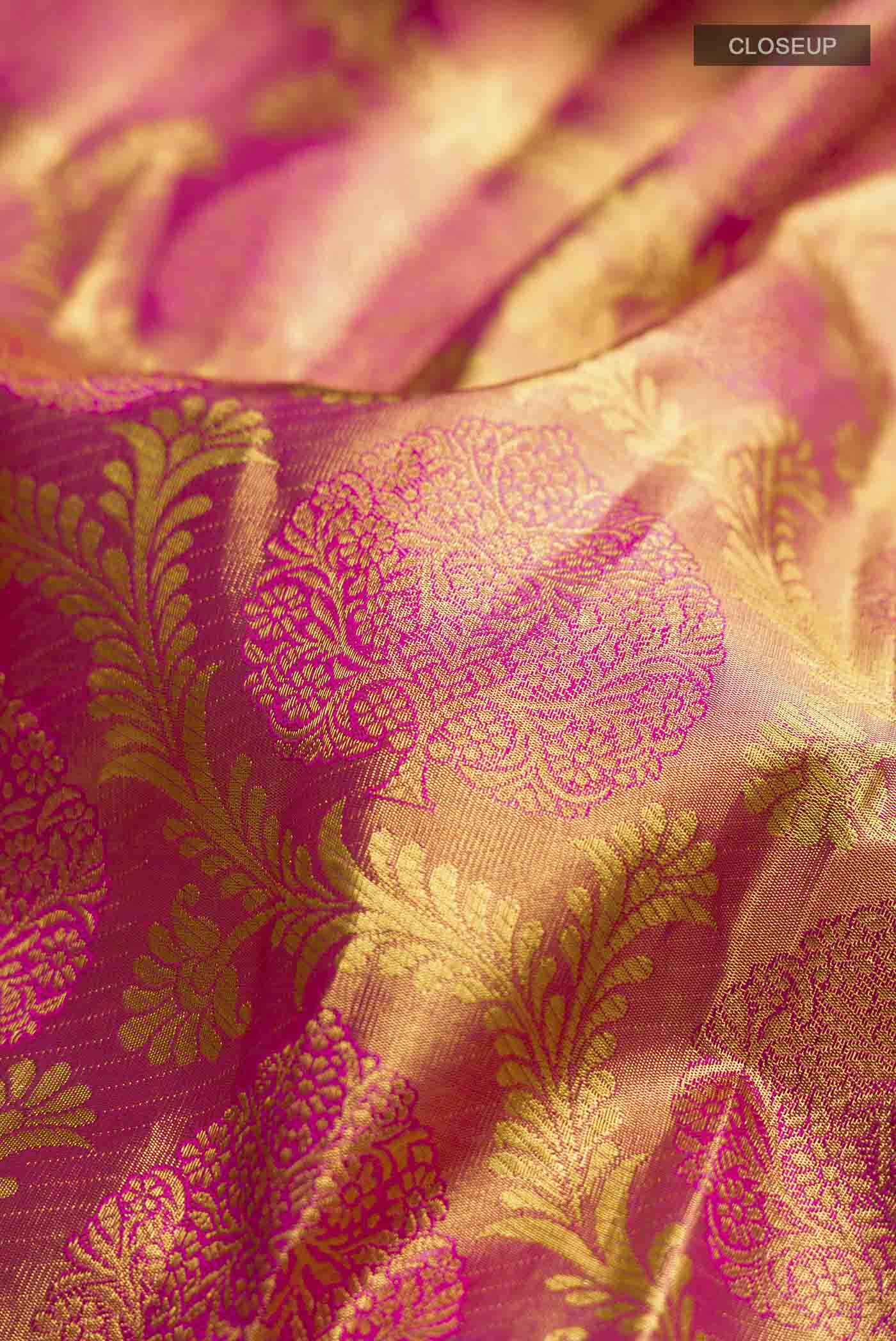 Pink with Gold Color Kanjivaram Tissue Silk Saree - Image 2