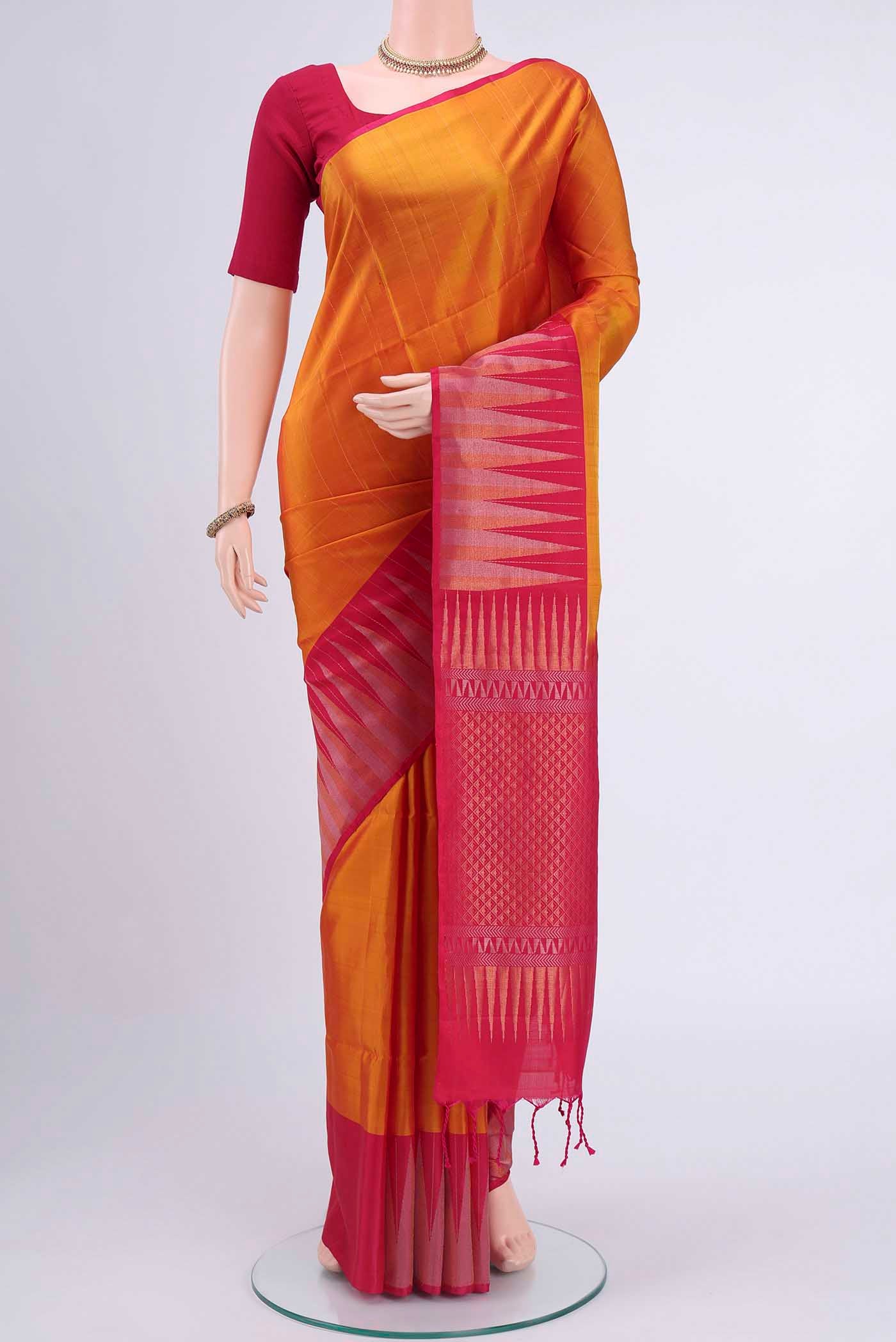 Pinkish Yellow Dual Tone Soft Silk Saree
