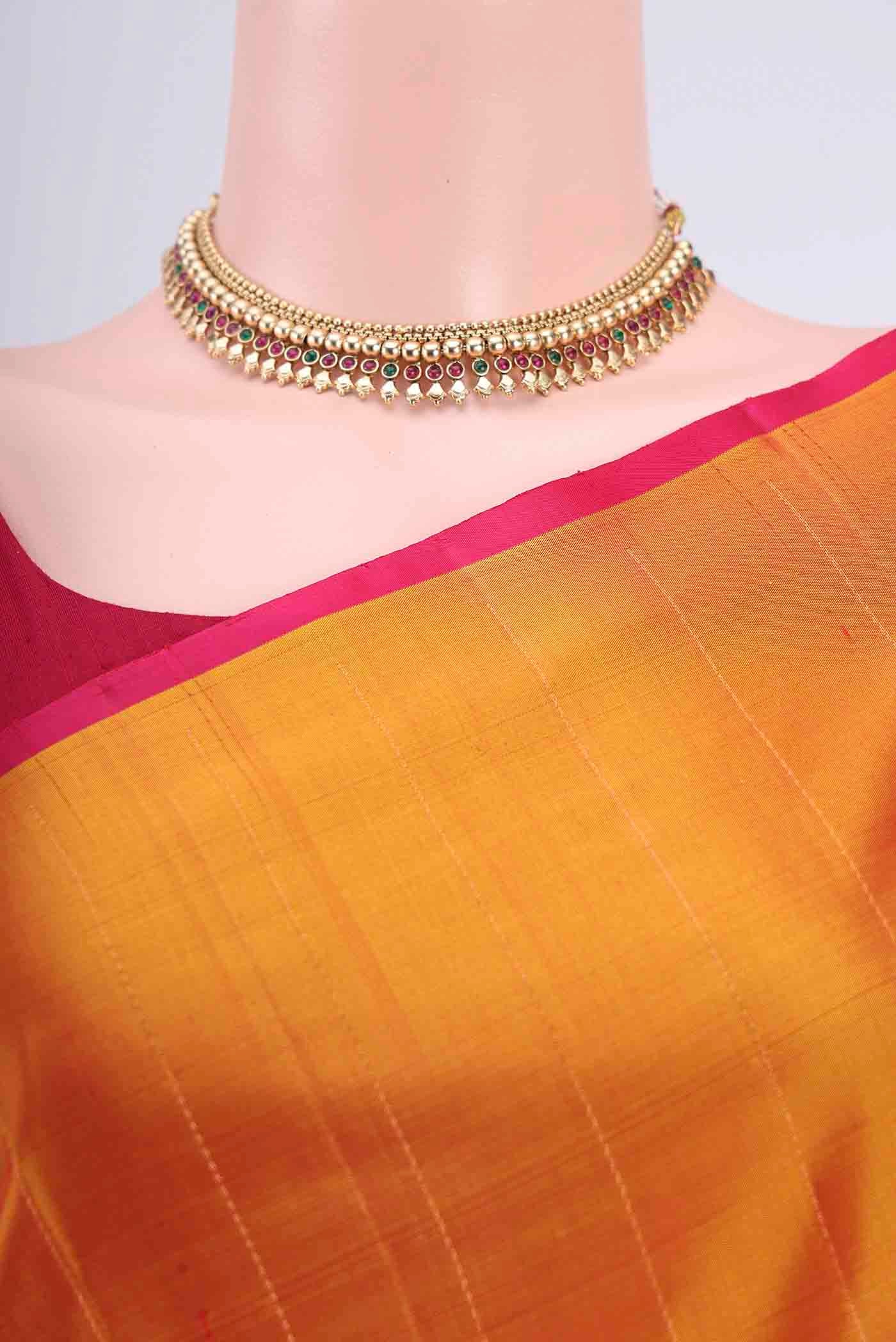 Pinkish Yellow Dual Tone Soft Silk Saree - Image 2