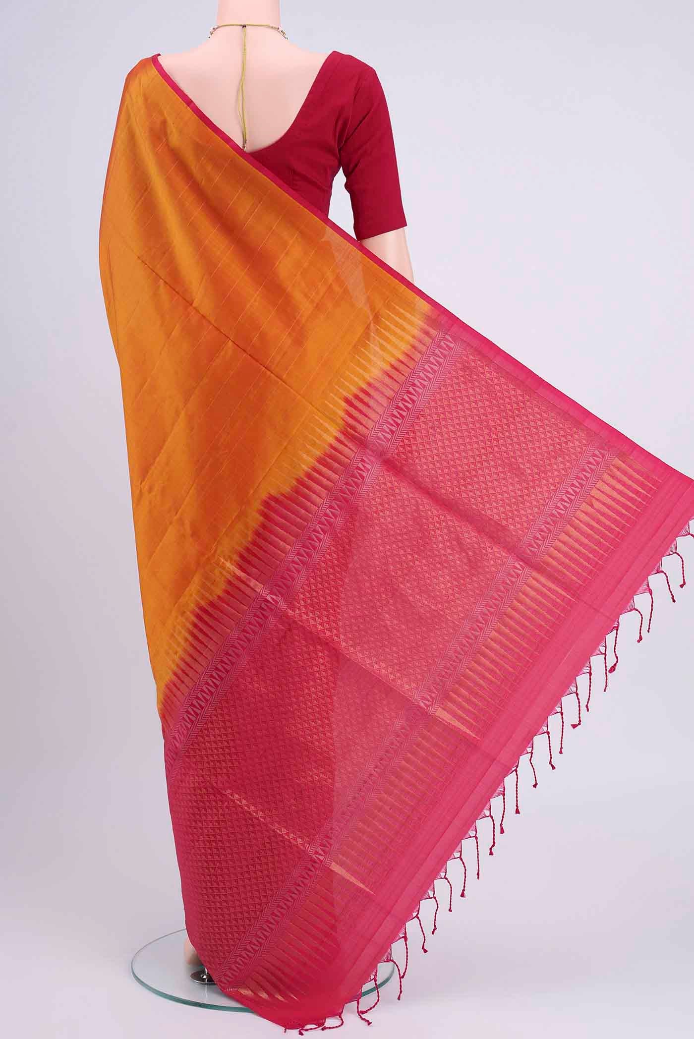 Pinkish Yellow Dual Tone Soft Silk Saree - Image 3