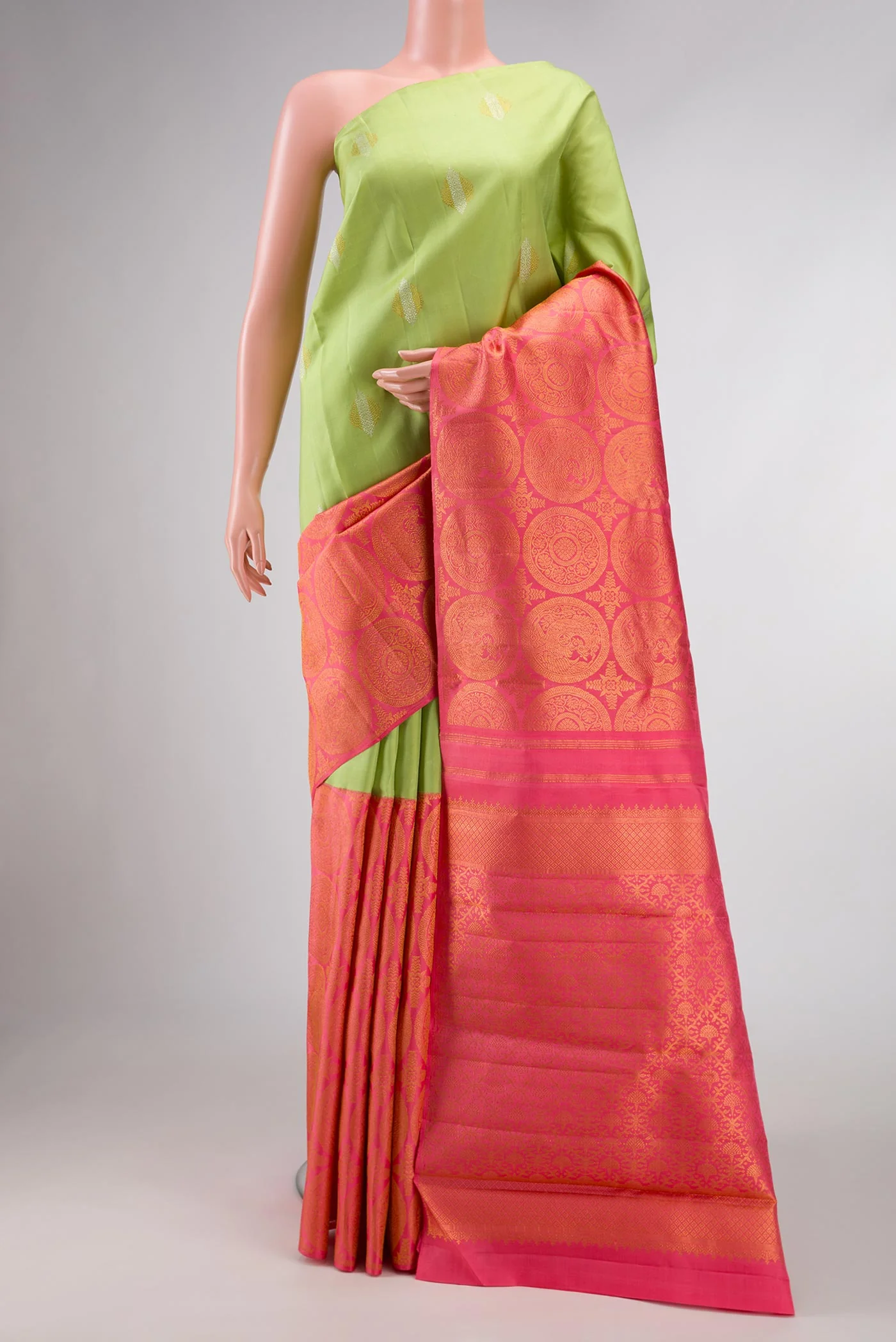 Pista Green and pink Color Kanjivaram Silk Saree