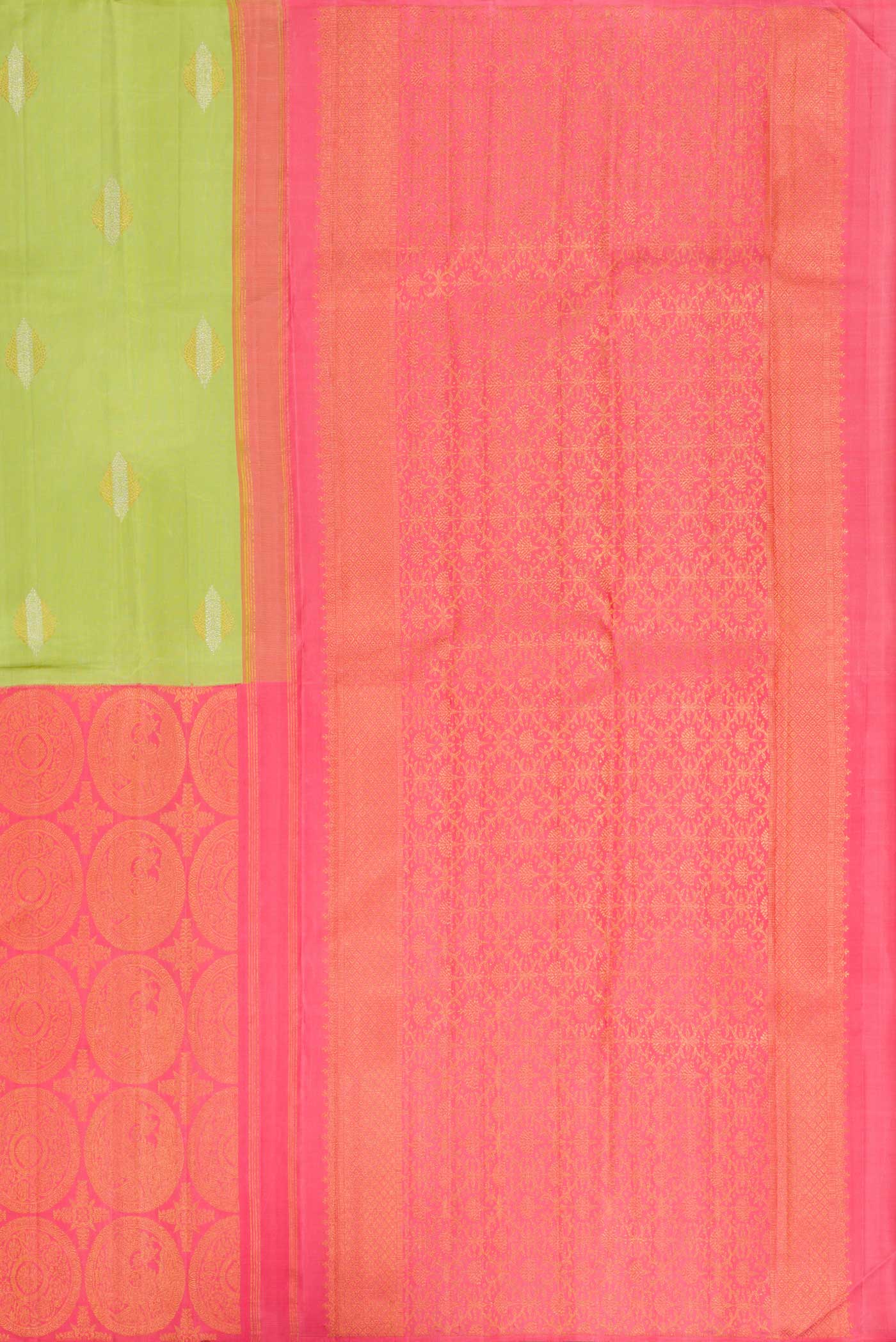 Pista Green and pink Color Kanjivaram Silk Saree - Image 6
