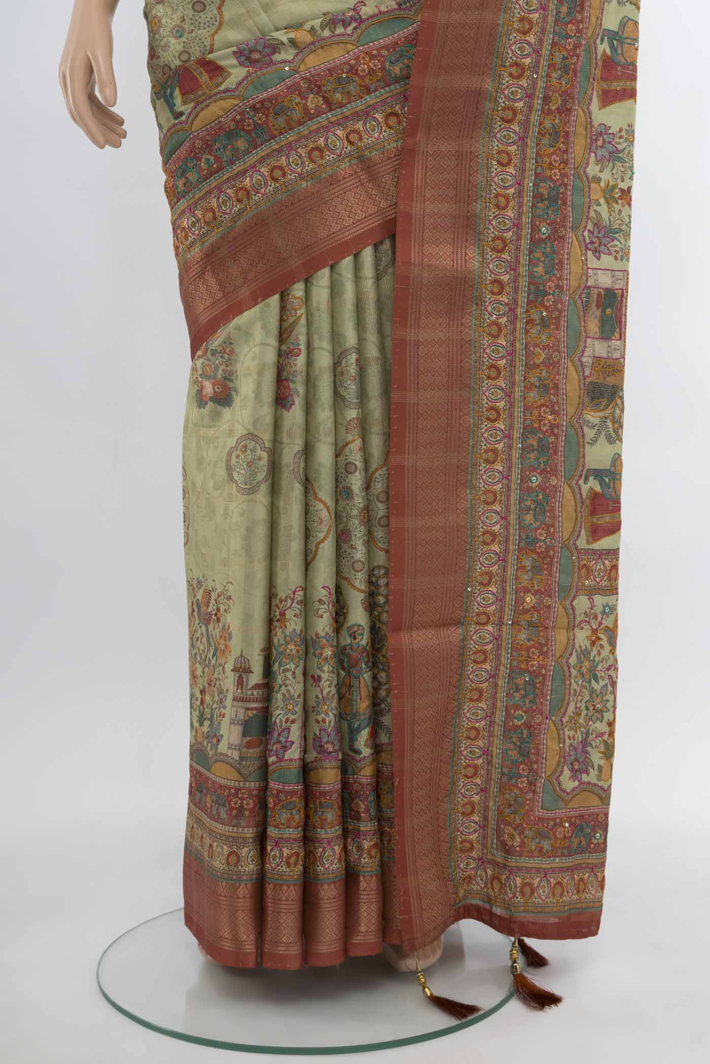 Sage Green Blended Art Silk Saree - Image 3
