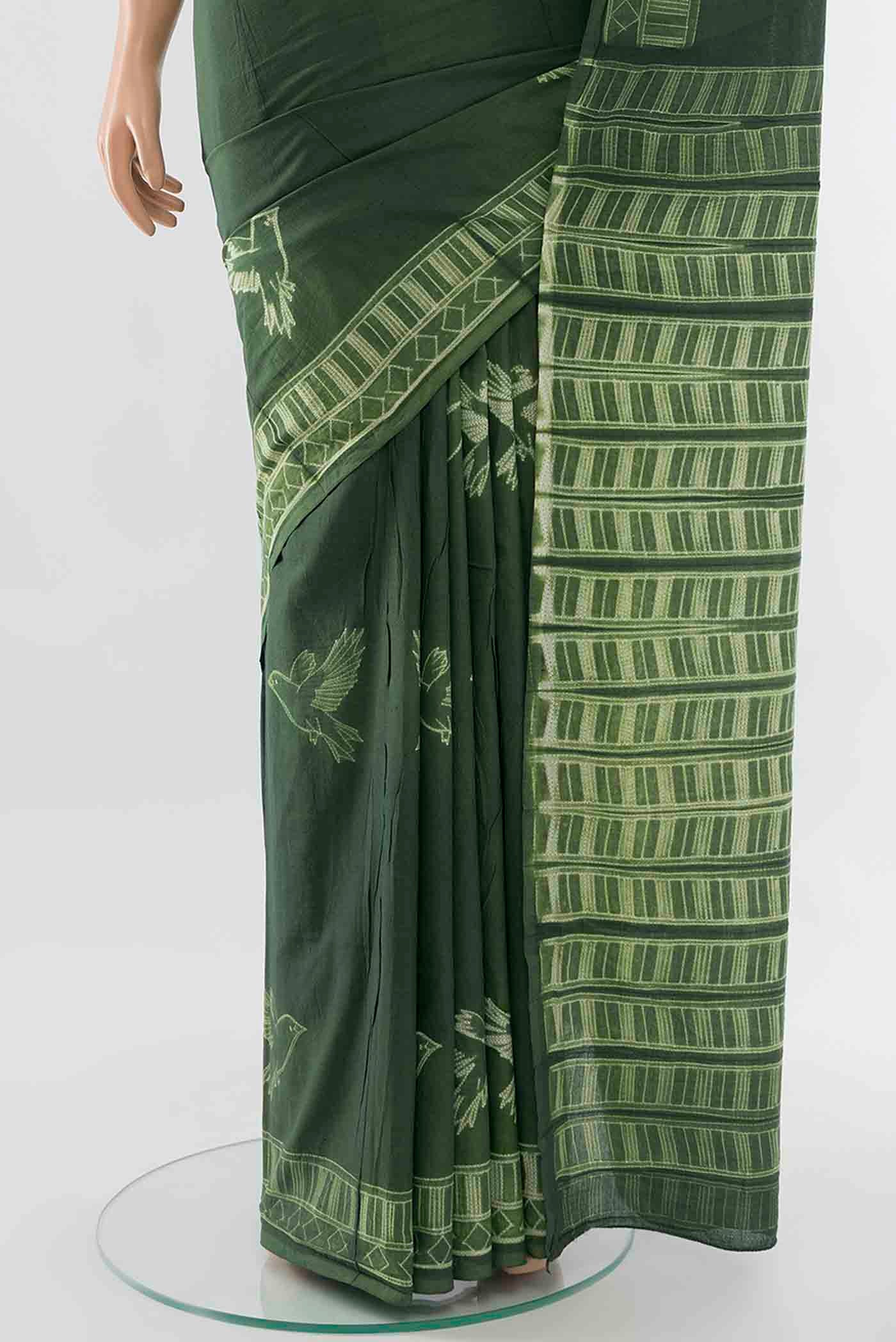 Bottle Green Chanderi Silk Cotton Saree - Image 3