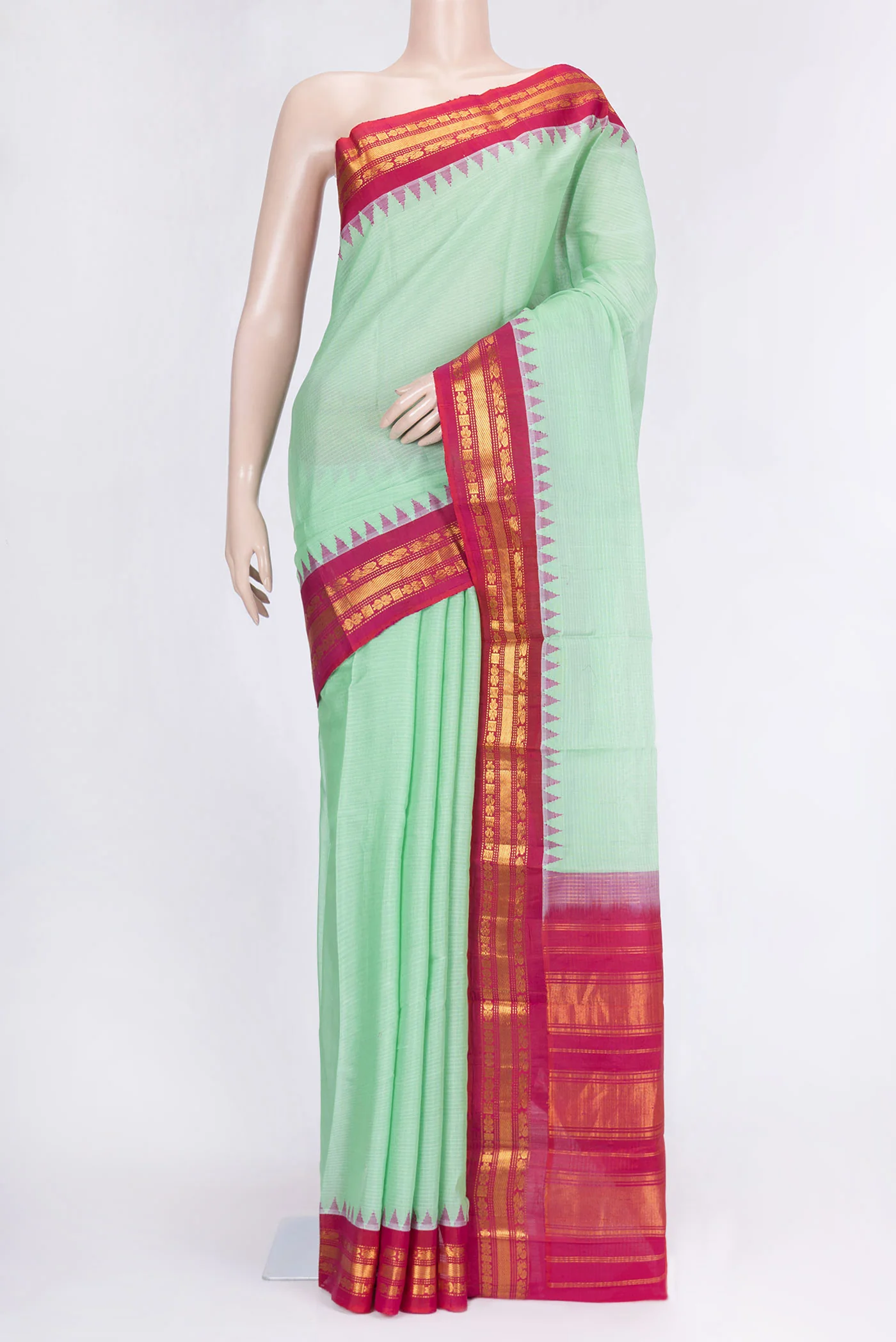 Mint Green Gadwal Silk Cotton Saree