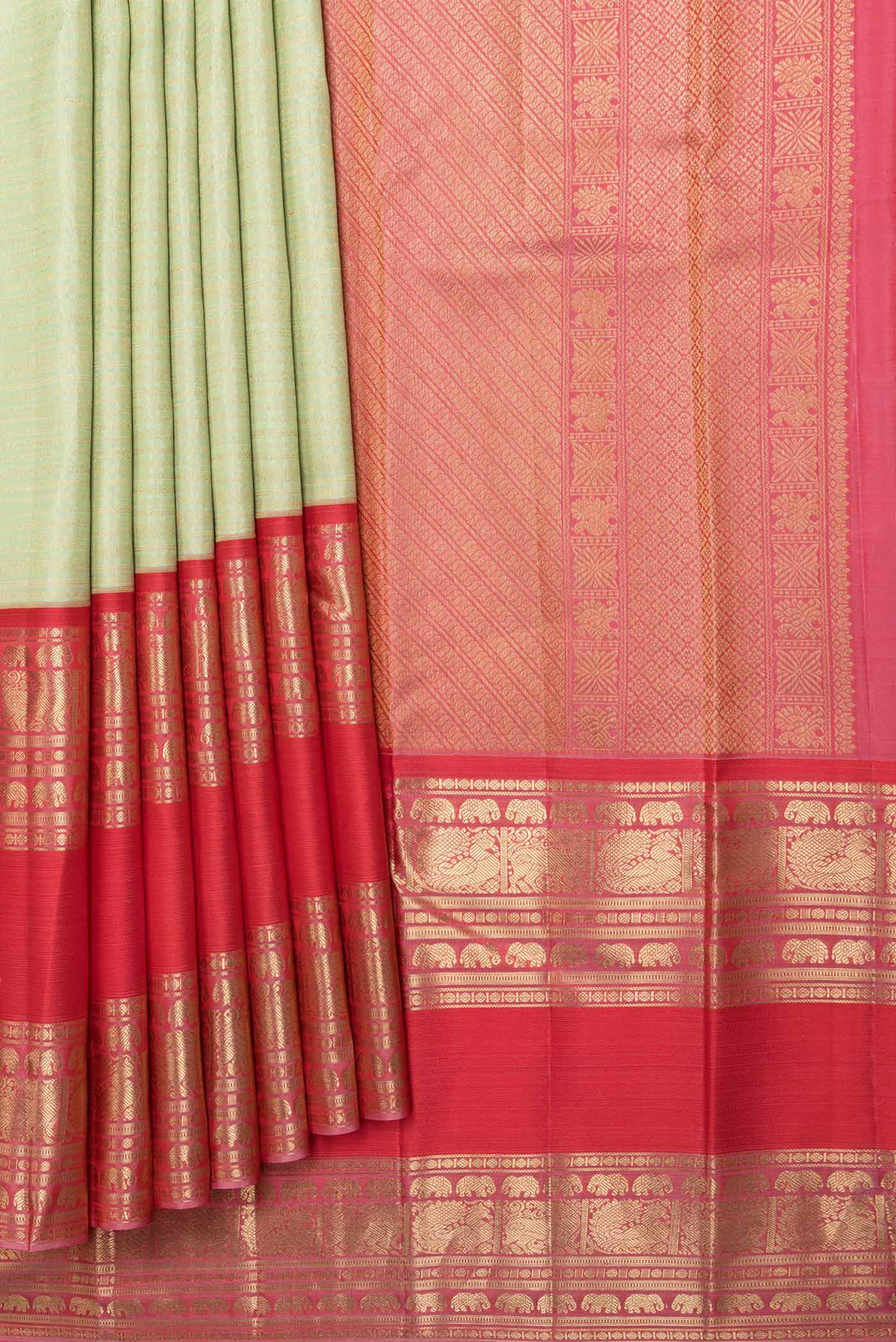 Pista Green Dual Tone Kanjivaram Saree - Image 4