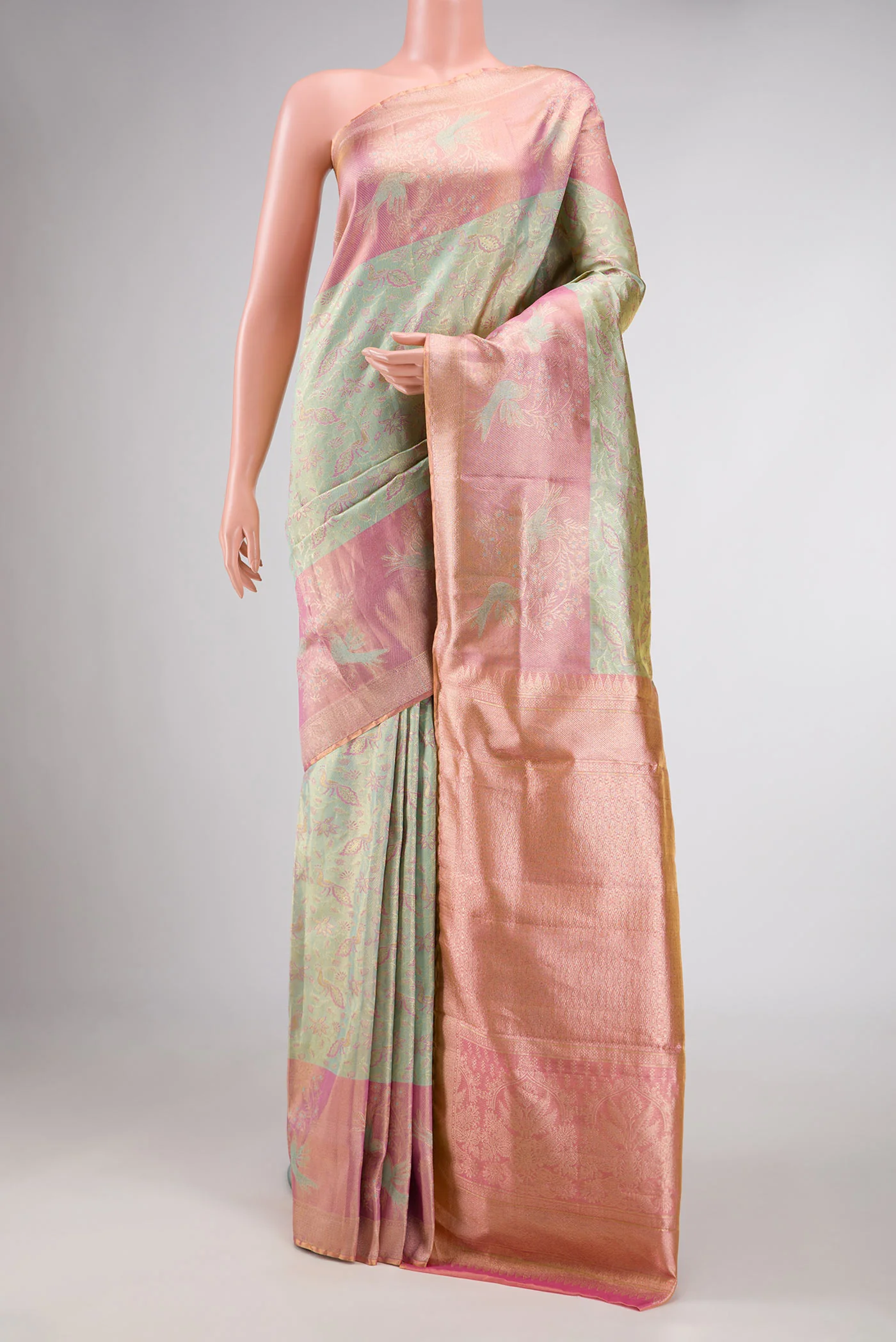 Pista Green Dual Tone Kanchipuram Tissue Silk Saree