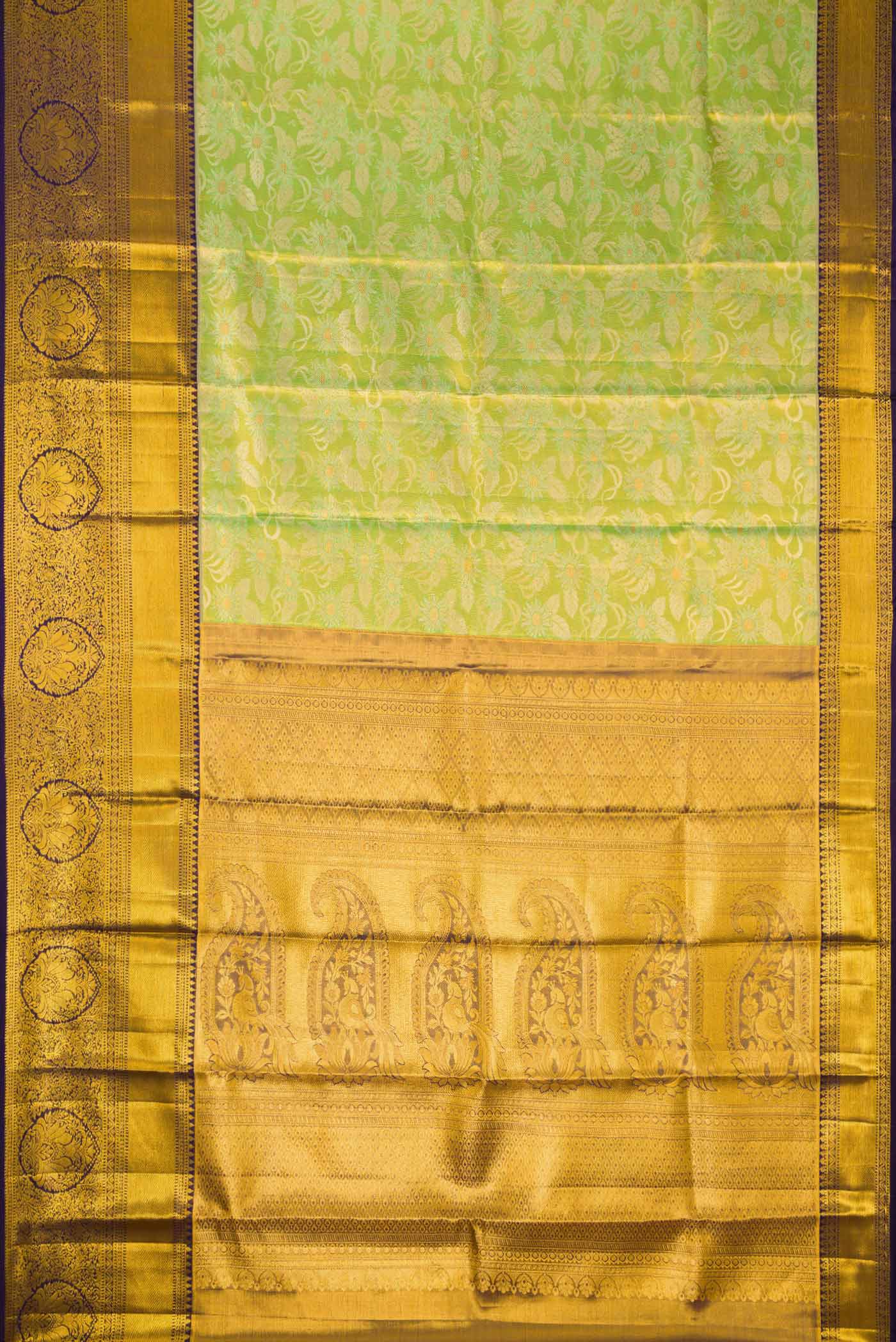 Parrot Green Dual Tone Kanchipuram Tissue Silk Saree - Image 6