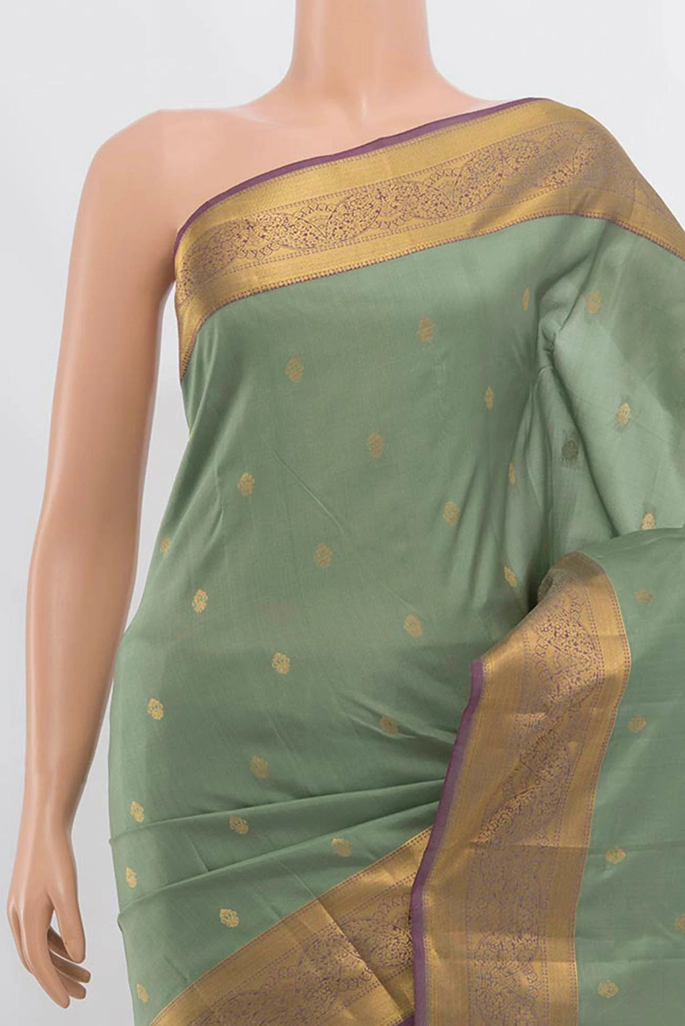 Sage Green Kanchipuram Silk Saree - Image 2