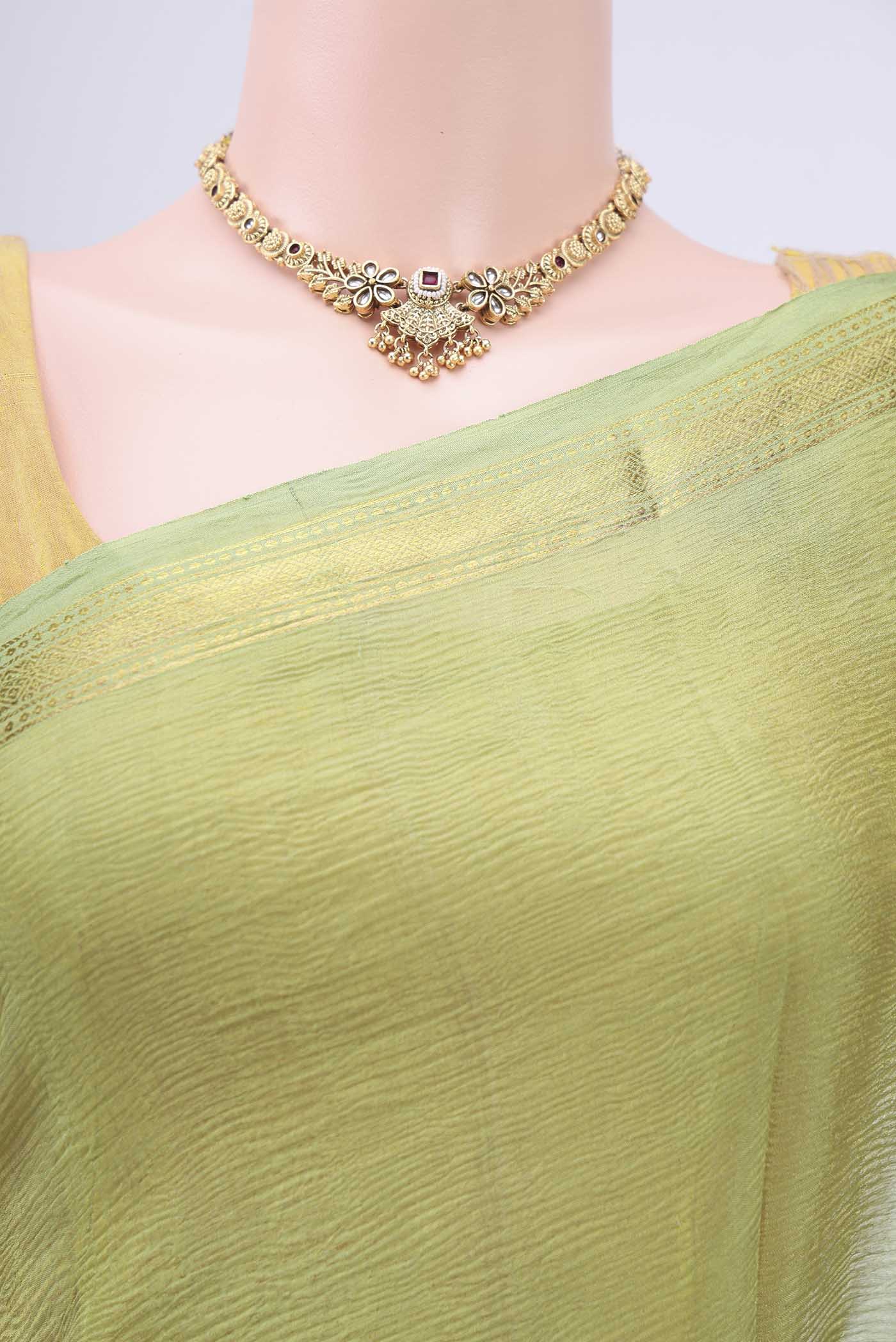 Pista Green Mysore Chiffon Saree - Image 2