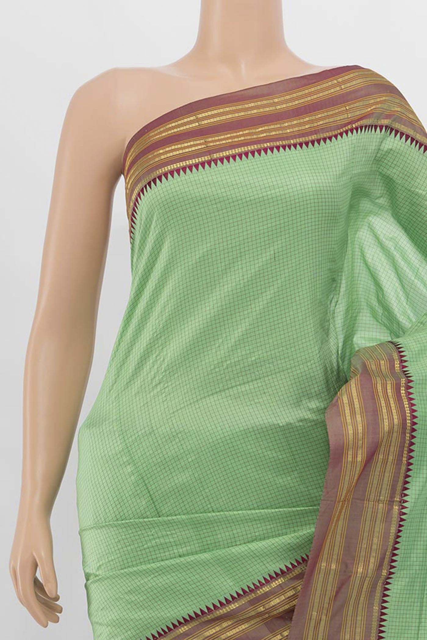 Pista Green Narayanpet Silk Saree - Image 2