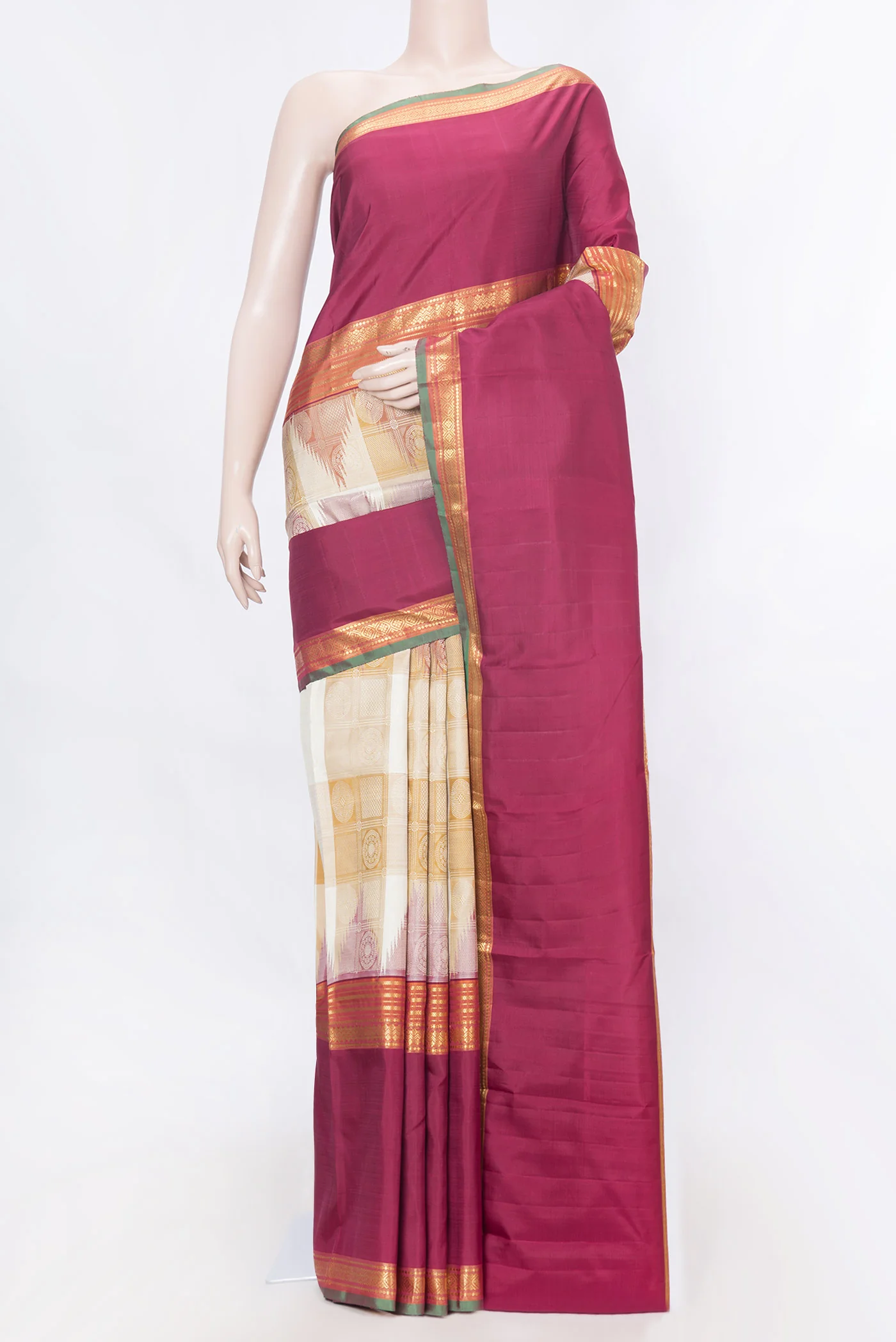 Pure Silk Pure Zari Beige Dual Tone Kanjivaram Saree