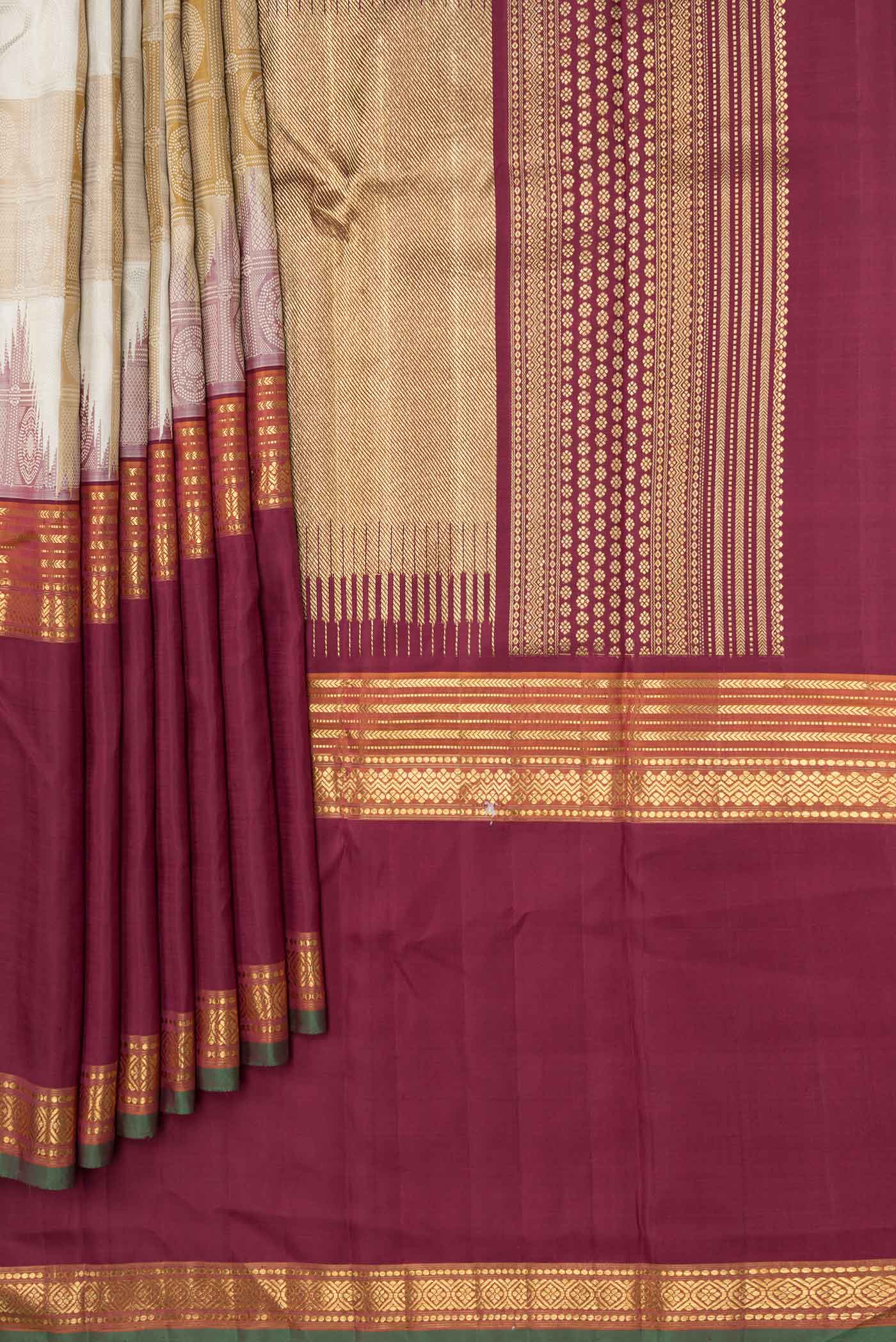 Pure Silk Pure Zari Beige Dual Tone Kanjivaram Saree - Image 4