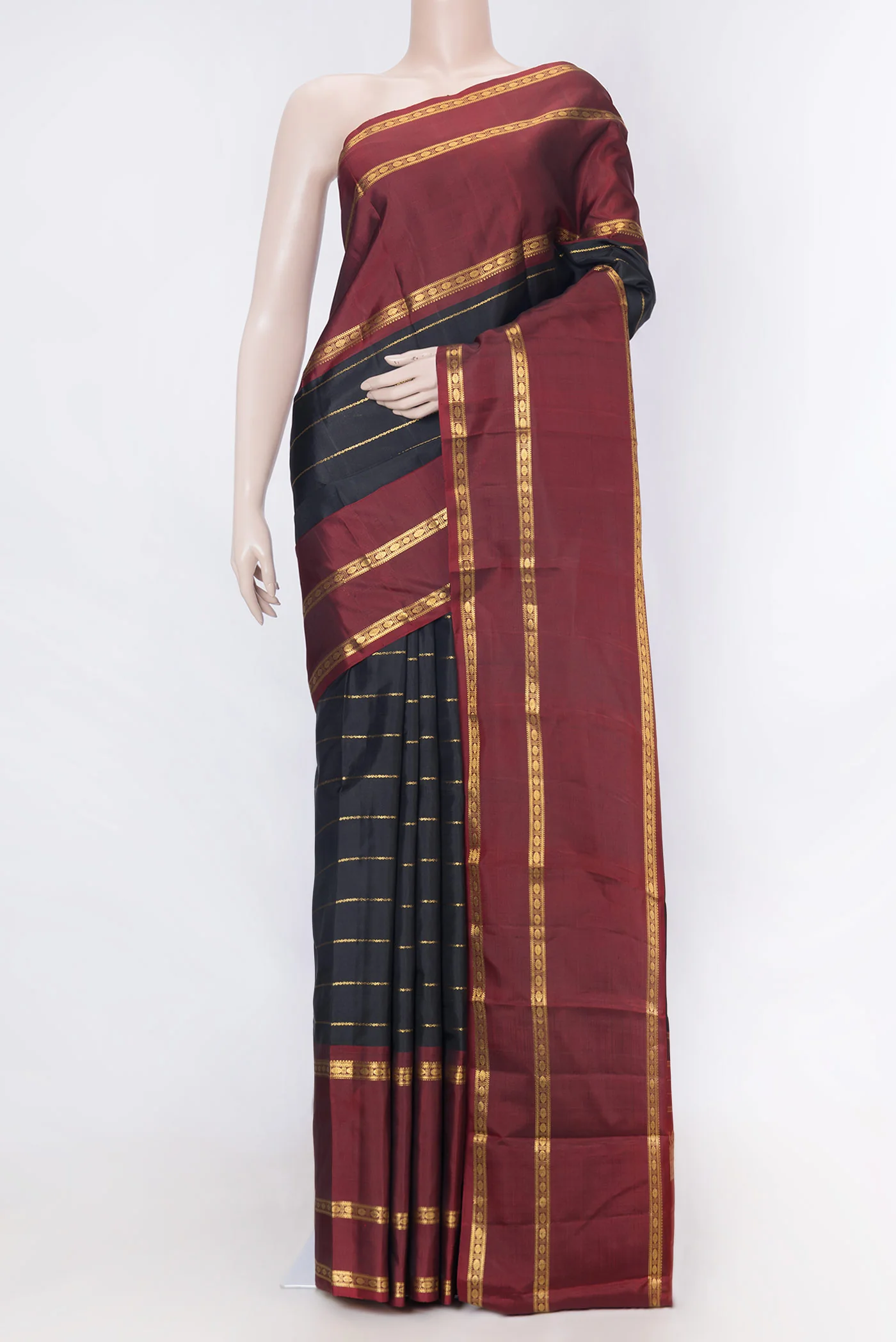 Pure Silk Pure Zari Black Dual Tone Kanjivaram Saree