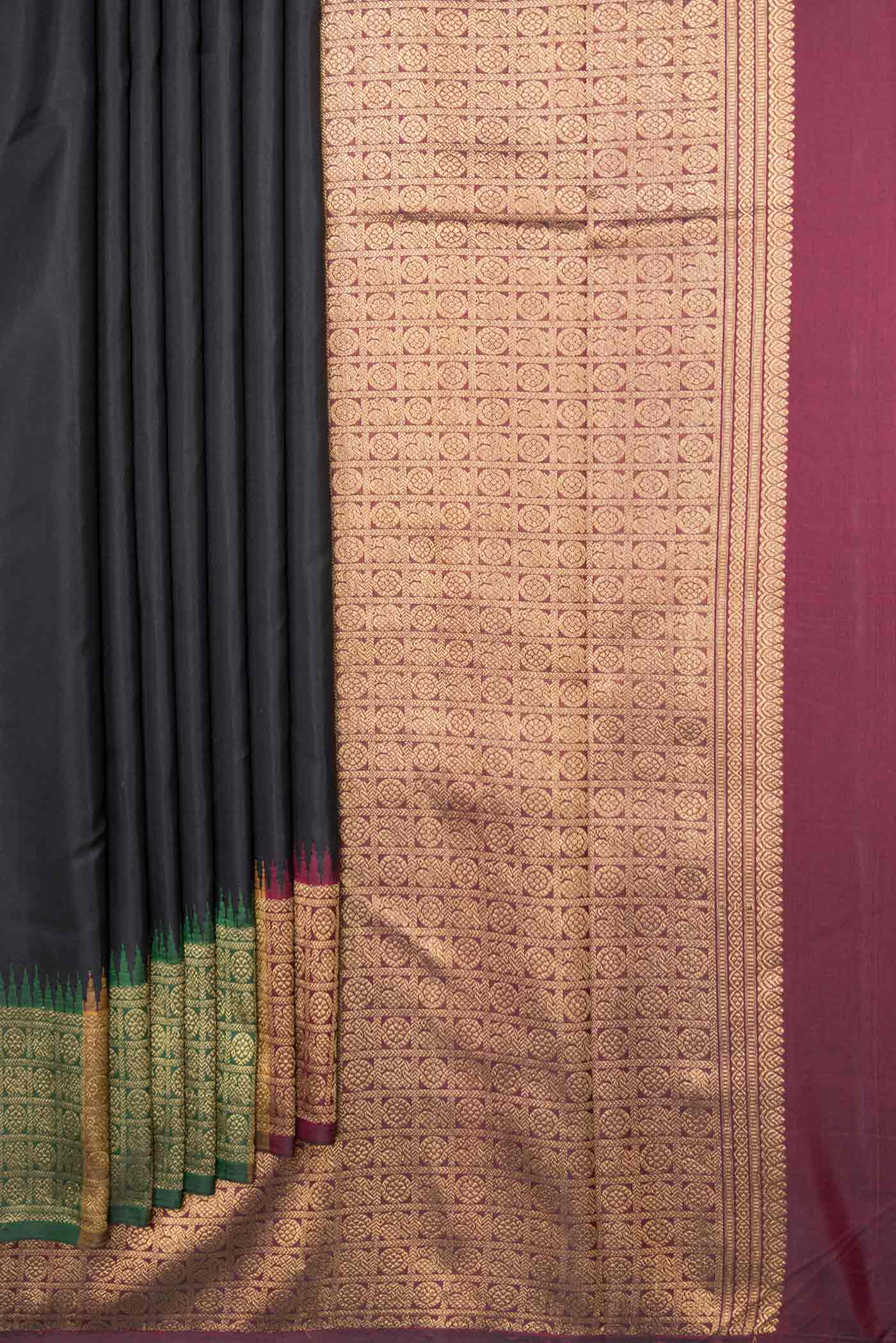 Pure Silk Pure Zari Black Dual Tone Kanchipuram Saree - Image 4