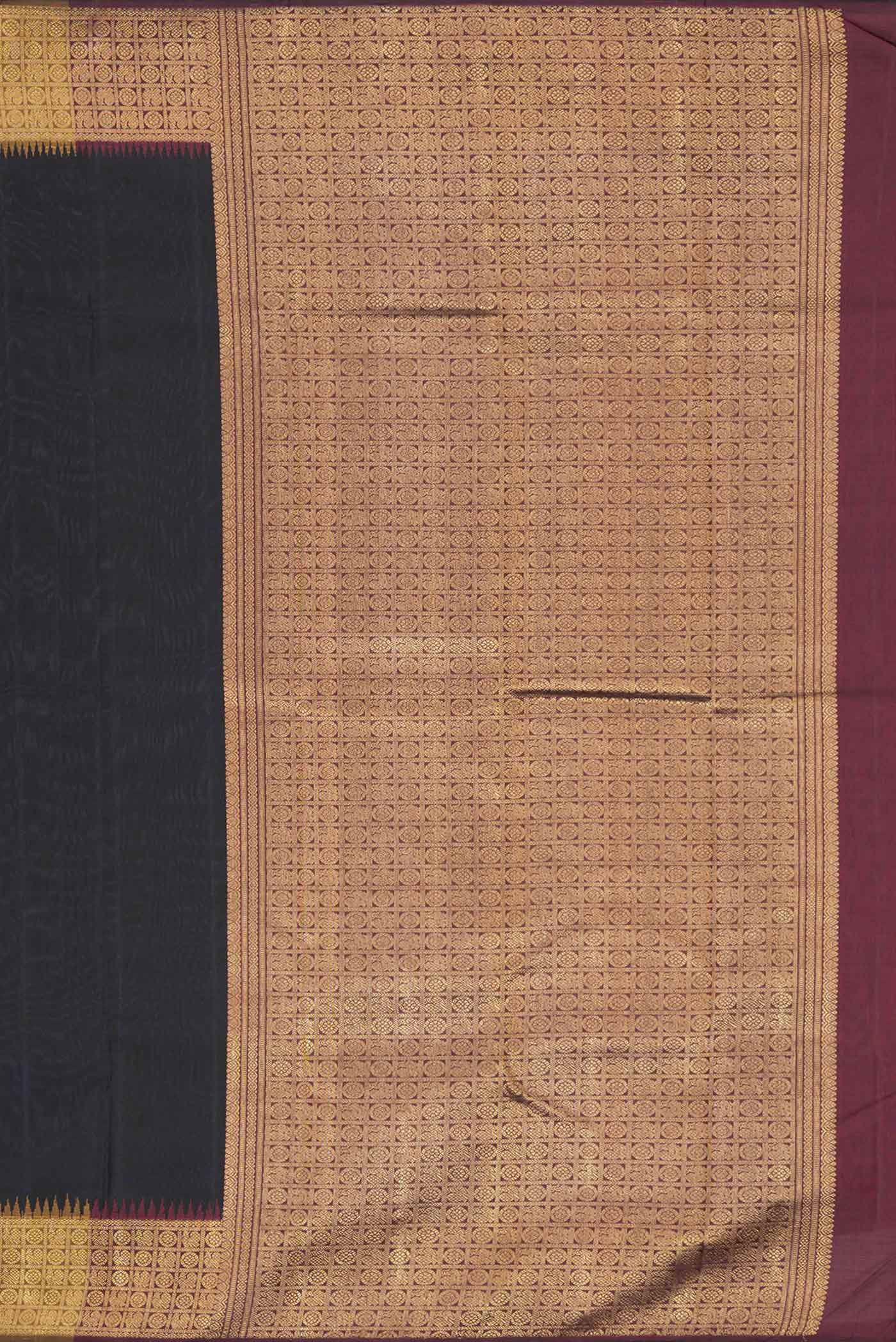 Pure Silk Pure Zari Black Dual Tone Kanchipuram Saree - Image 7