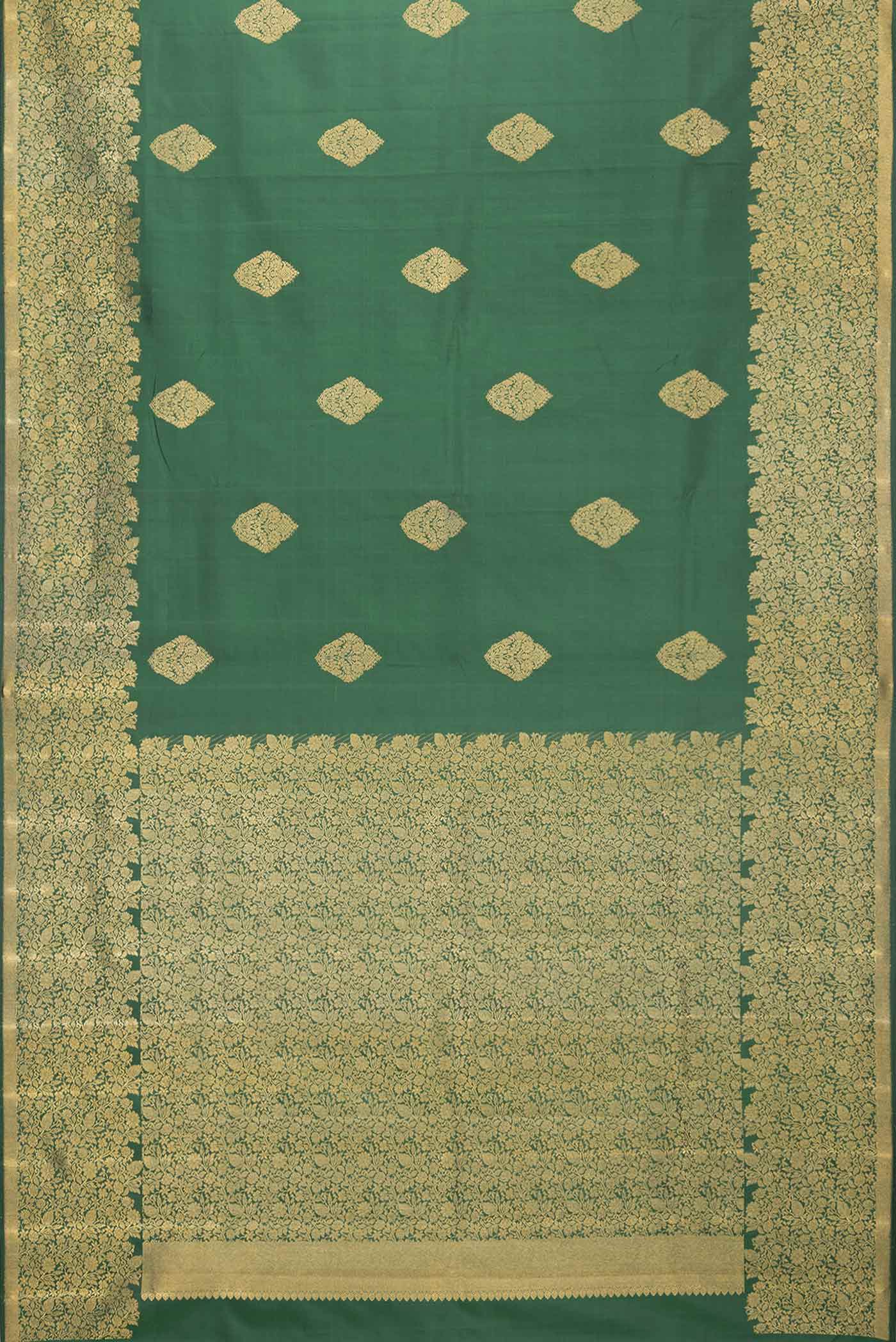 Pure Silk Pure Zari Bottle Green Dual Tone Kanjivaram Saree - Image 6