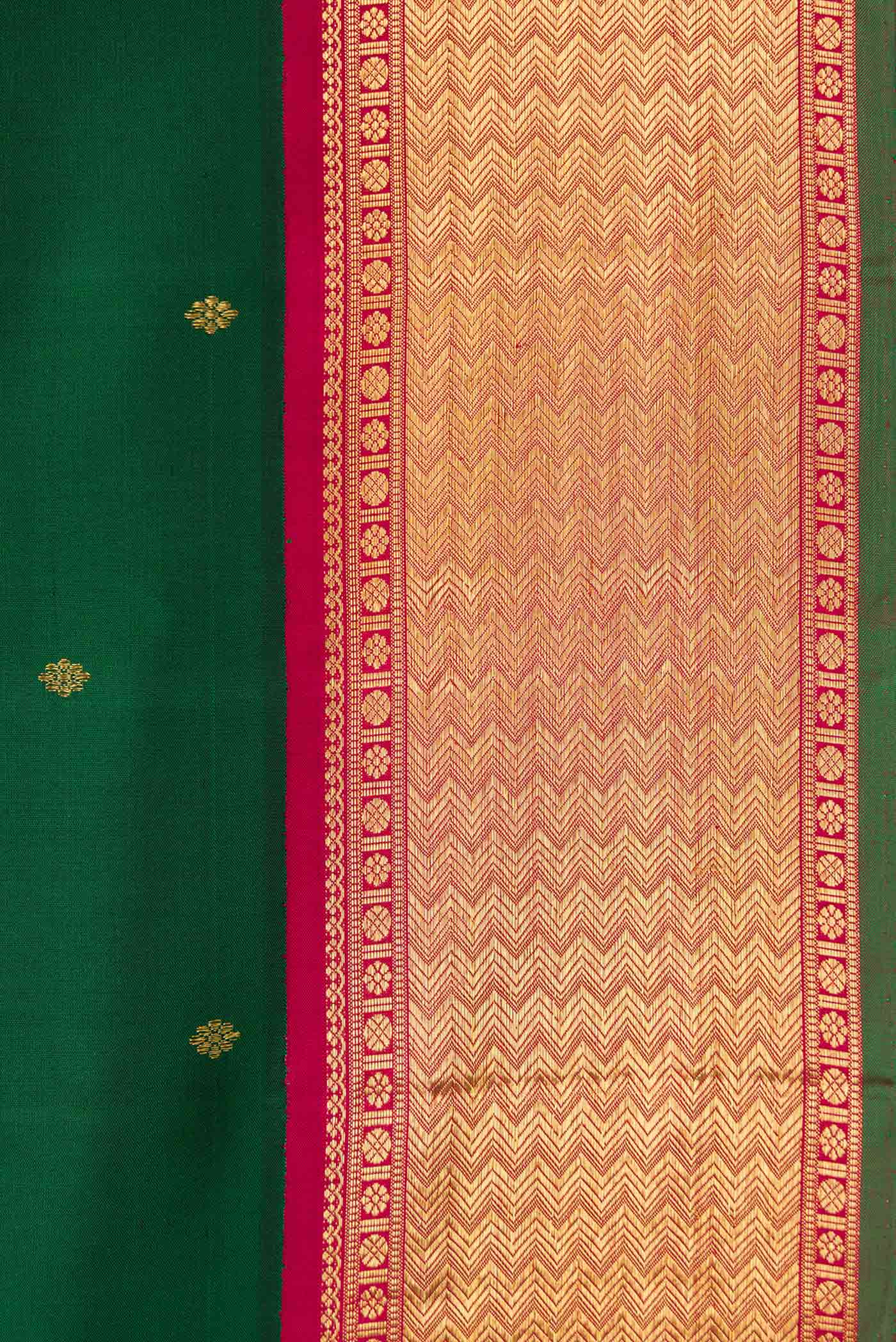 Pure Silk Pure Zari Bottle Green Dual Tone Kanjivaram Saree - Image 3