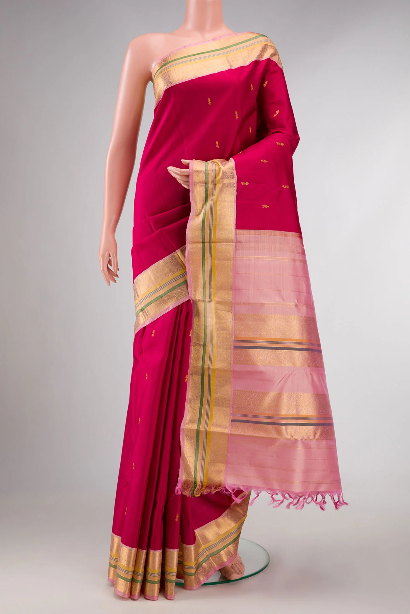 Pure Silk Pure Zari Dark Pink Dual Tone Kanjivaram Saree