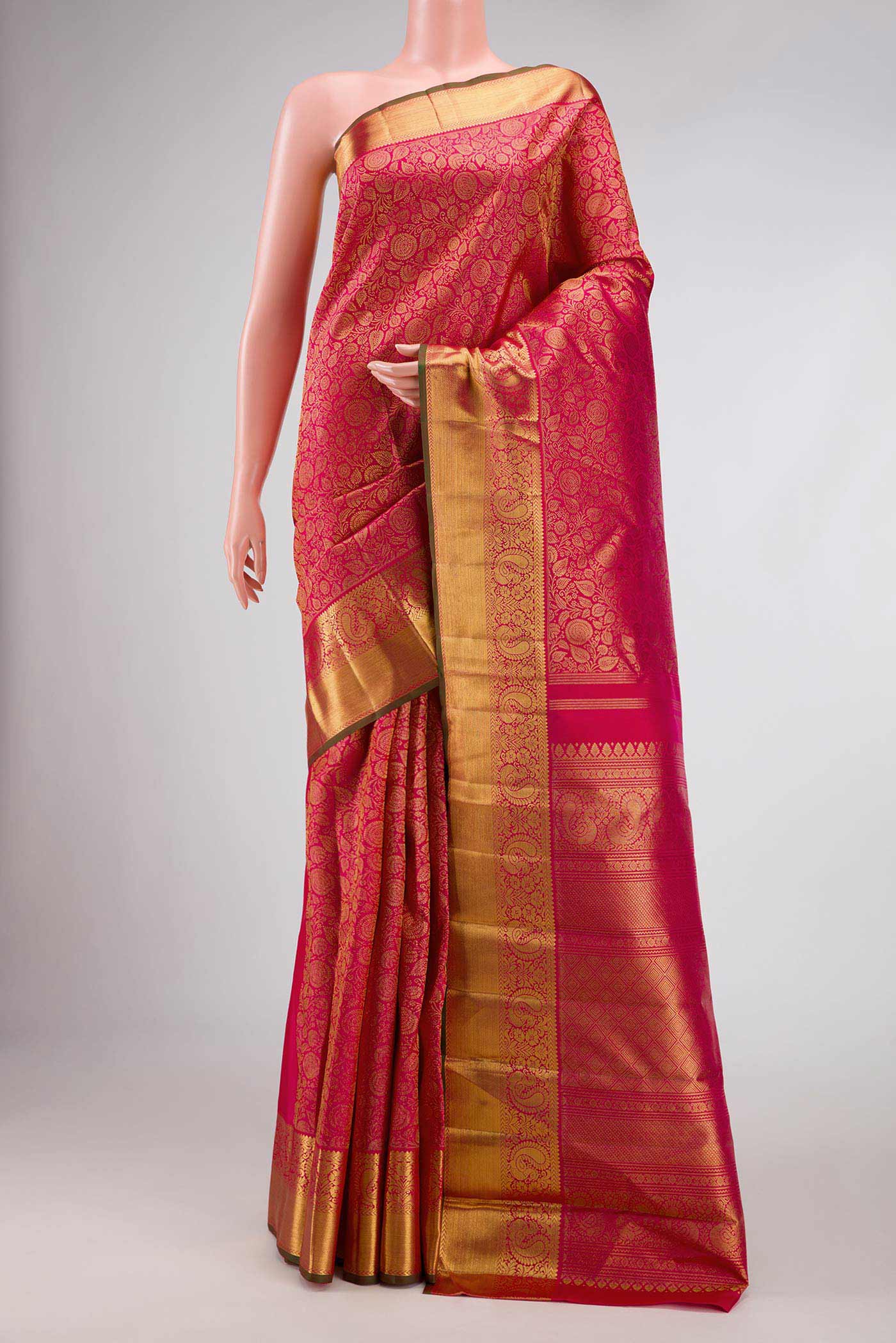 Pure Silk Pure Zari Dark Pink Dual Tone Kanjivaram Saree