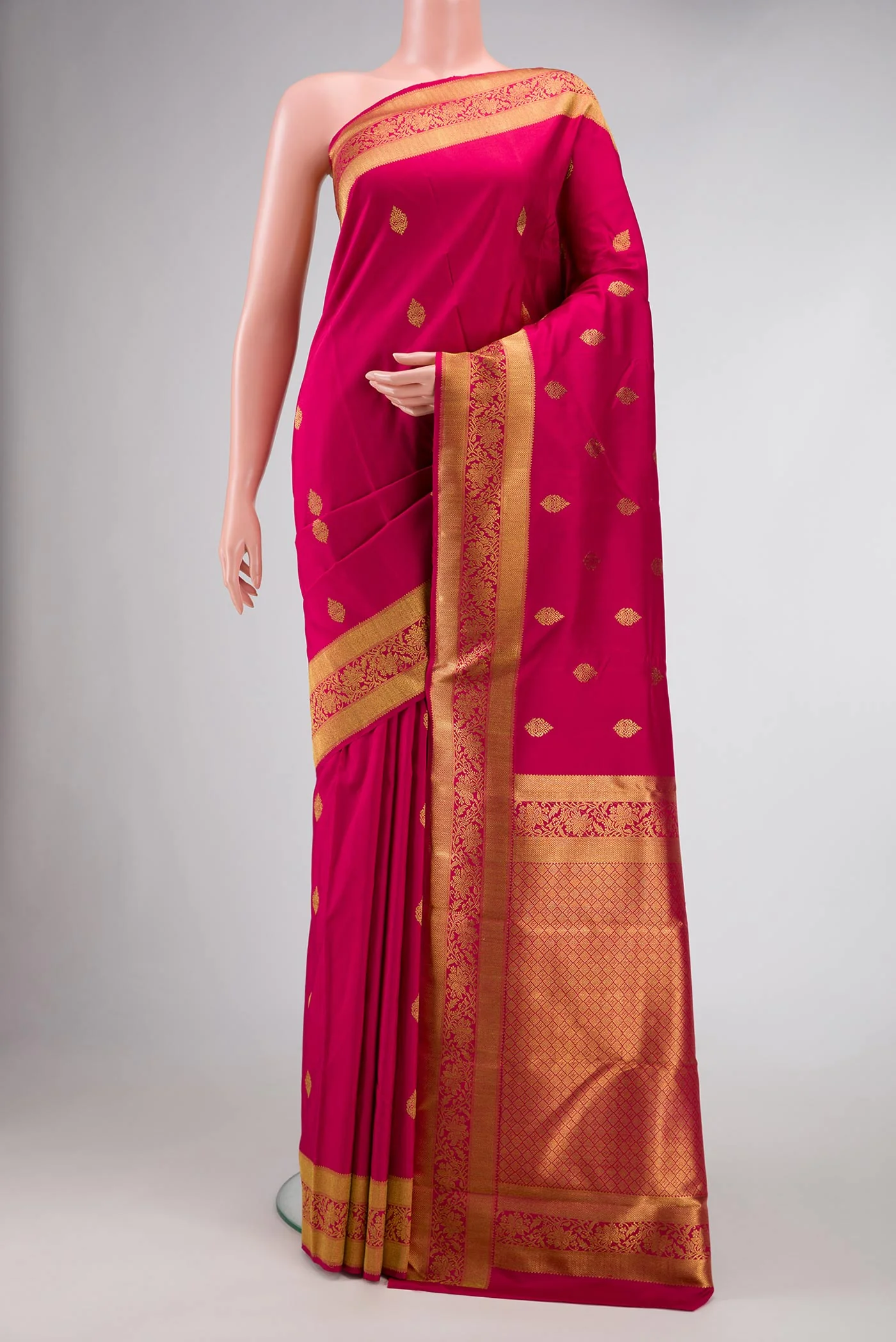 Pure Silk Pure Zari Dark Pink Dual Tone Kanjivaram Saree