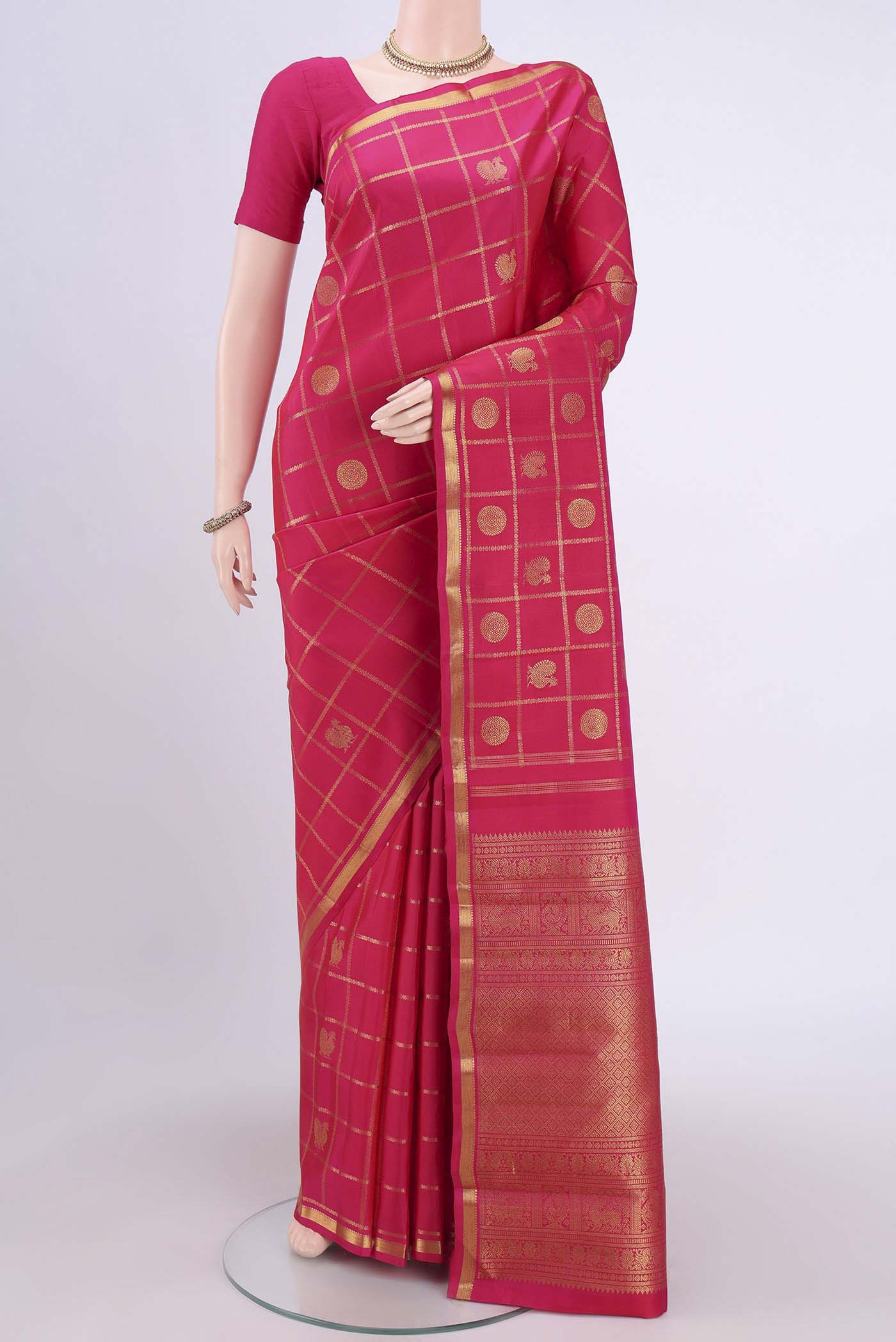 Pure Silk Pure Zari Dark Pink Dual Tone Kanjivaram Saree