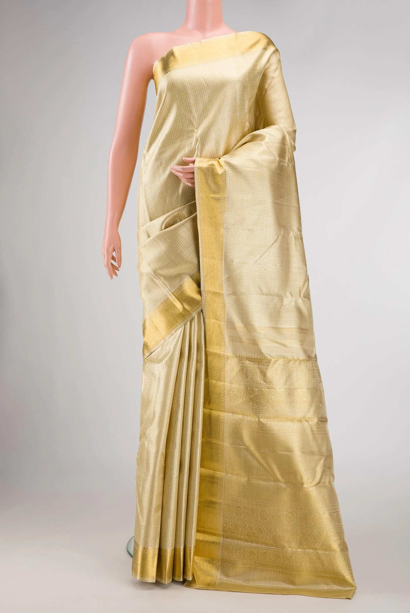 Pure Silk Pure Zari Gold Dual Tone Kanjivaram Saree