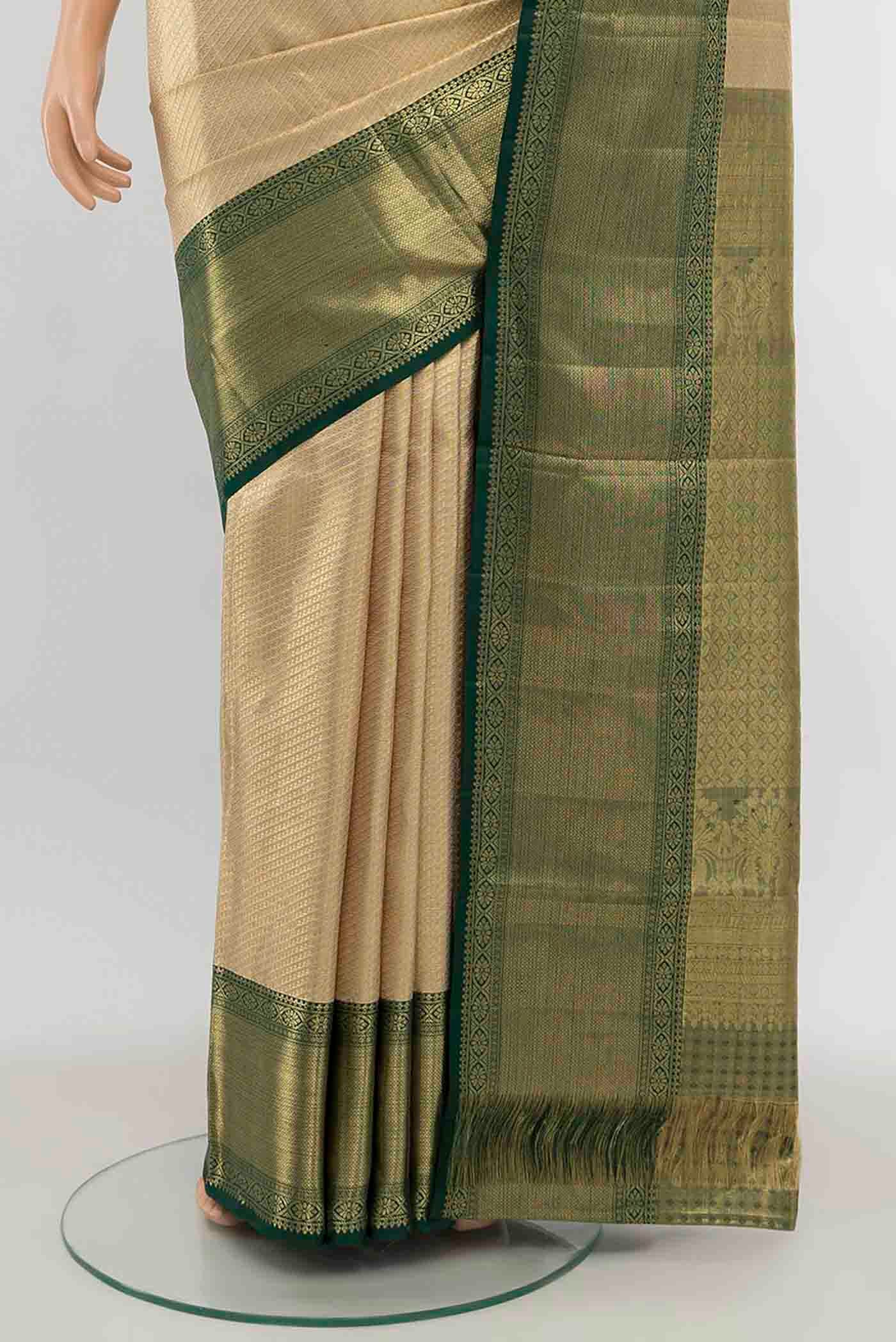 Pure Silk Pure Zari Golden Kanjivaram Saree - Image 3