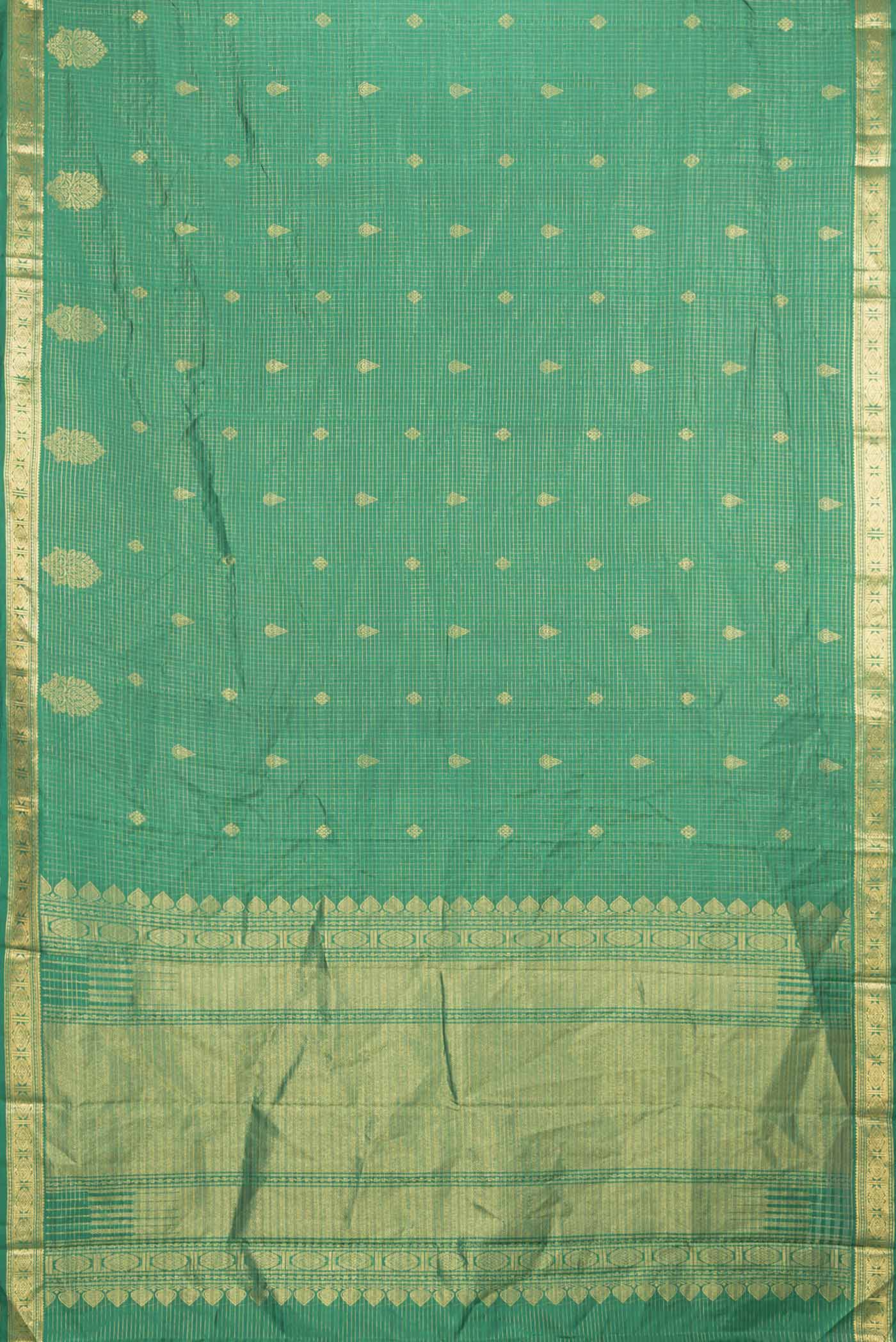 Pure Silk Pure Zari Green Dual Tone Kanjivaram Saree - Image 6