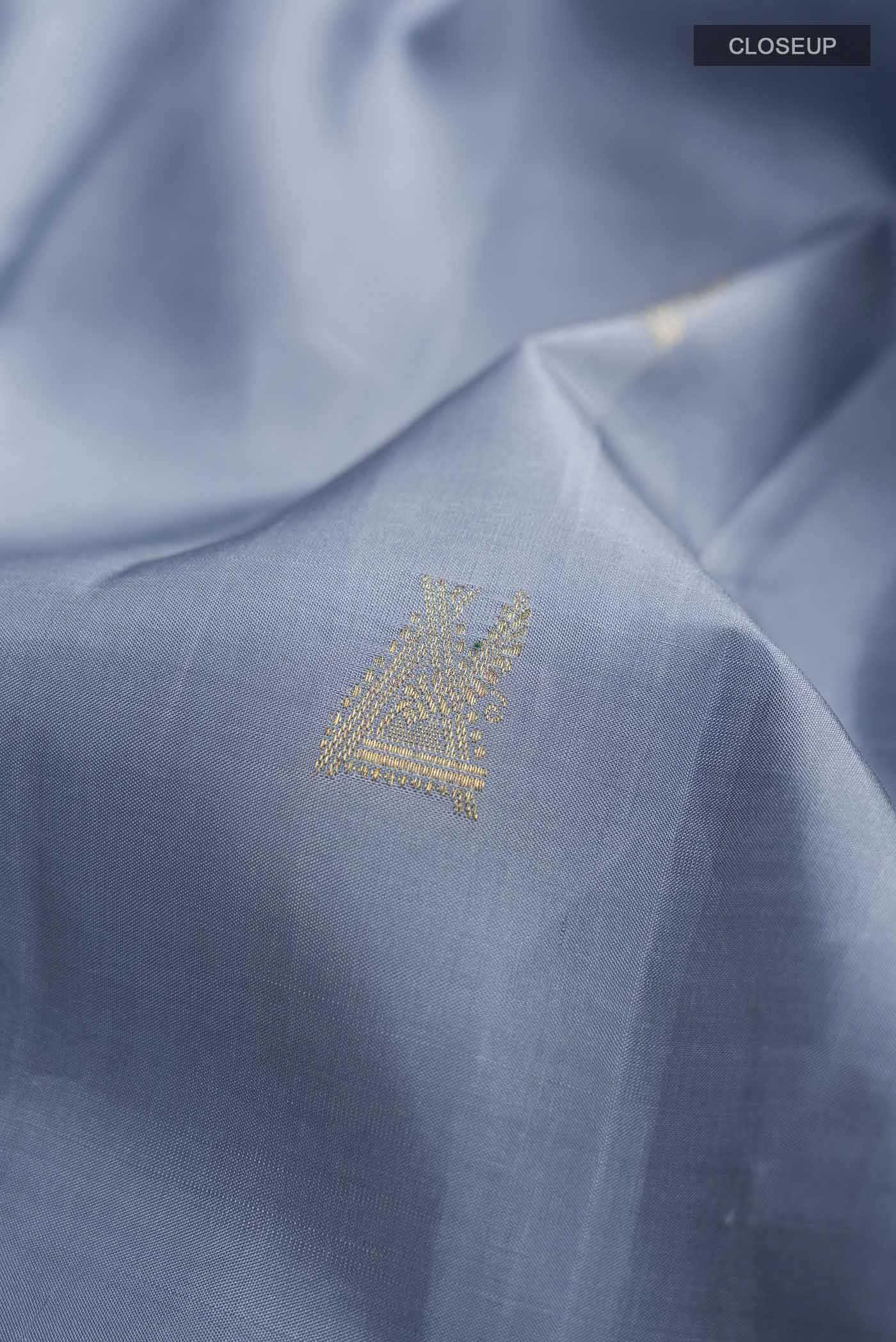 Pure Silk Pure Zari Grey Kanchipuram Saree - Image 2