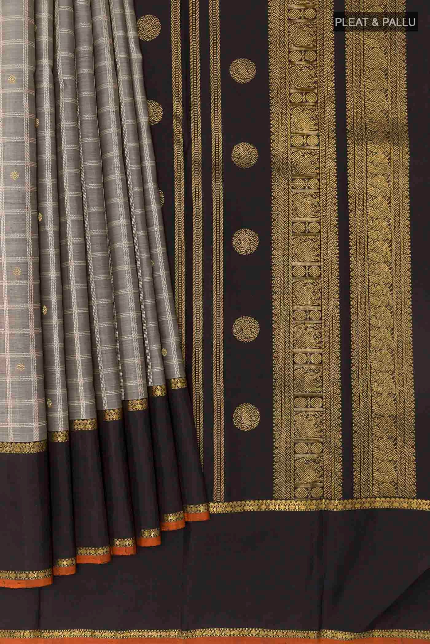 Pure Silk Pure Zari Grey Kanchipuram Saree - Image 4