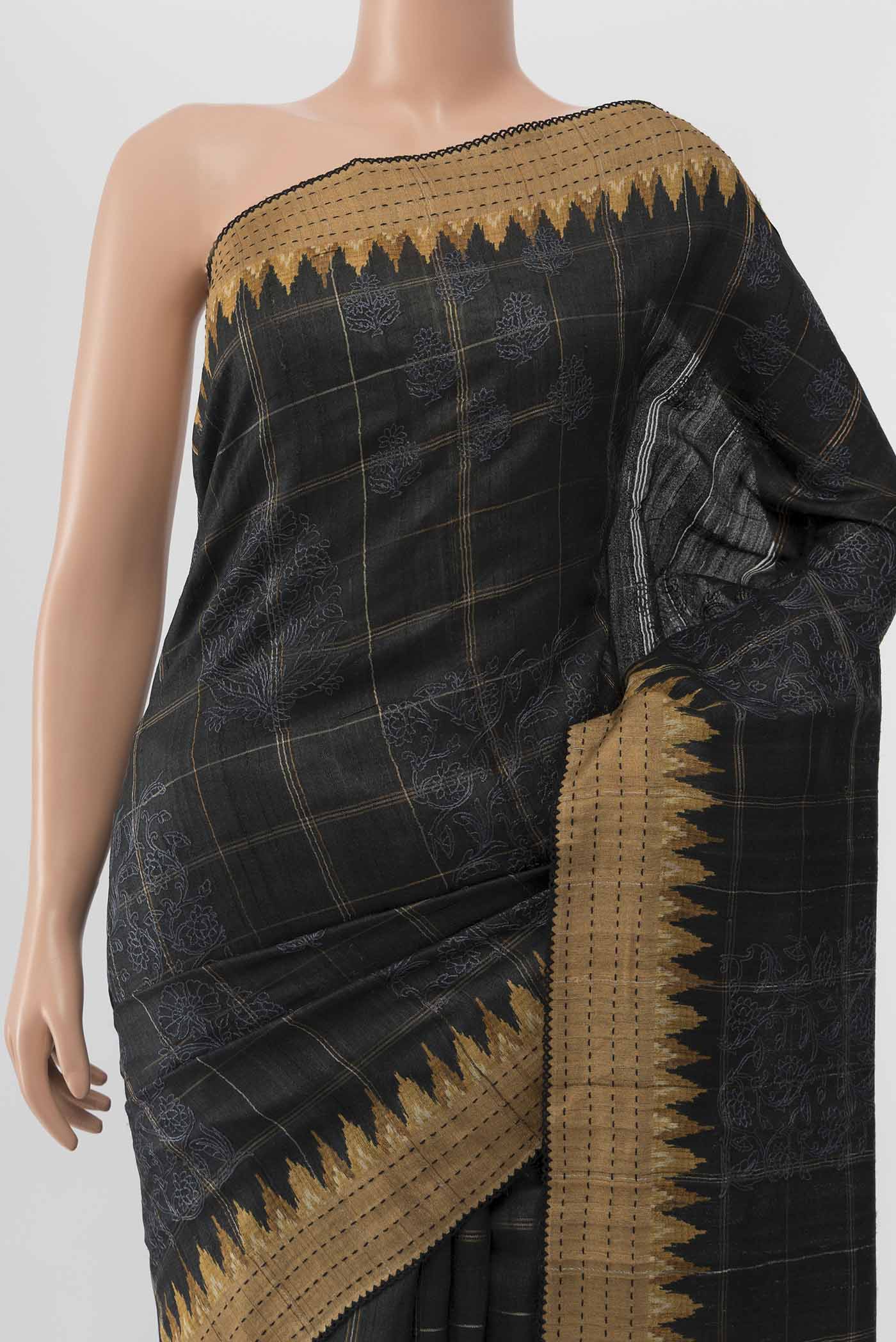 Black Bhagalpuri Tussar Silk Saree - Image 2