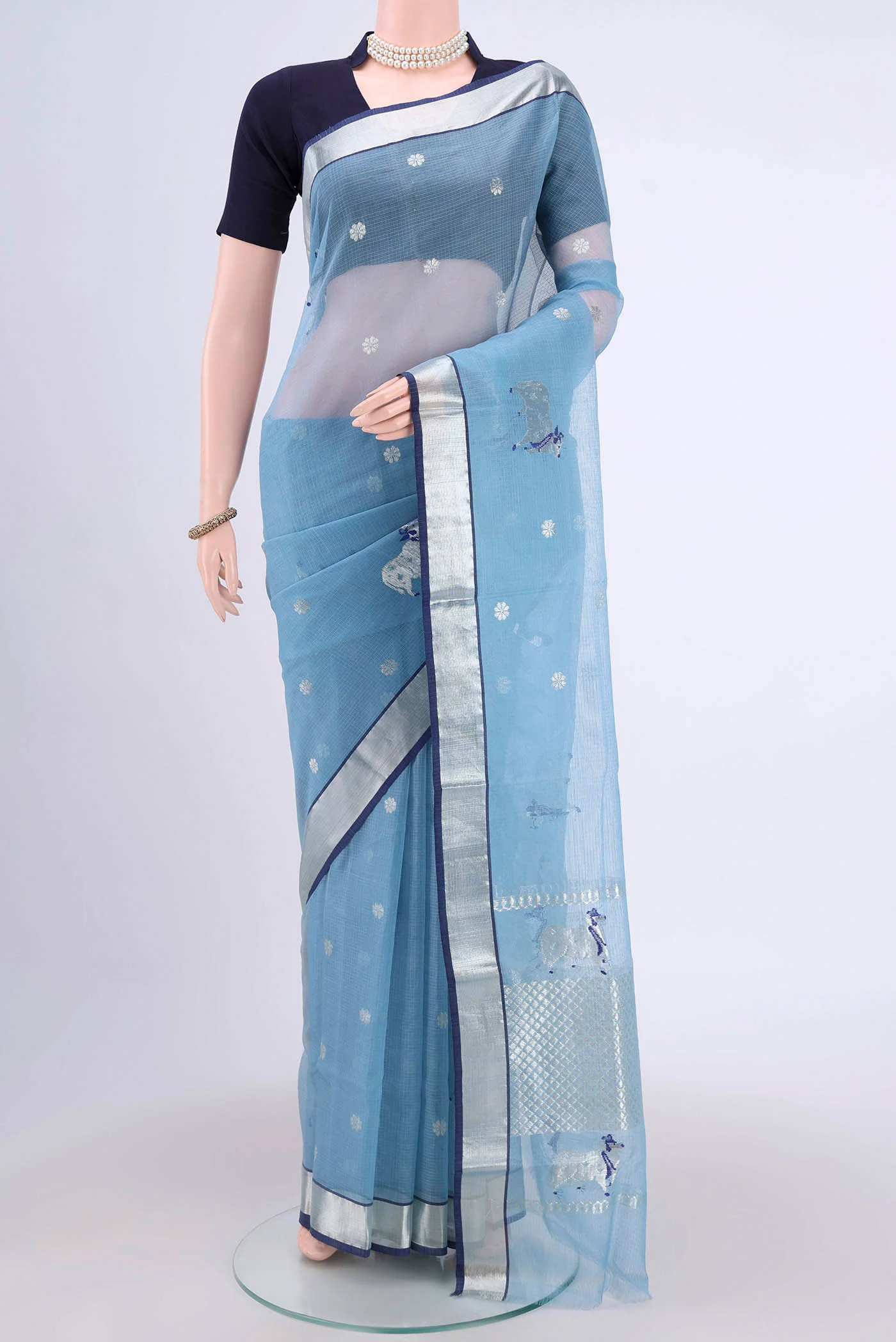 Pure Silk Pure Zari Light Blue Kota Saree