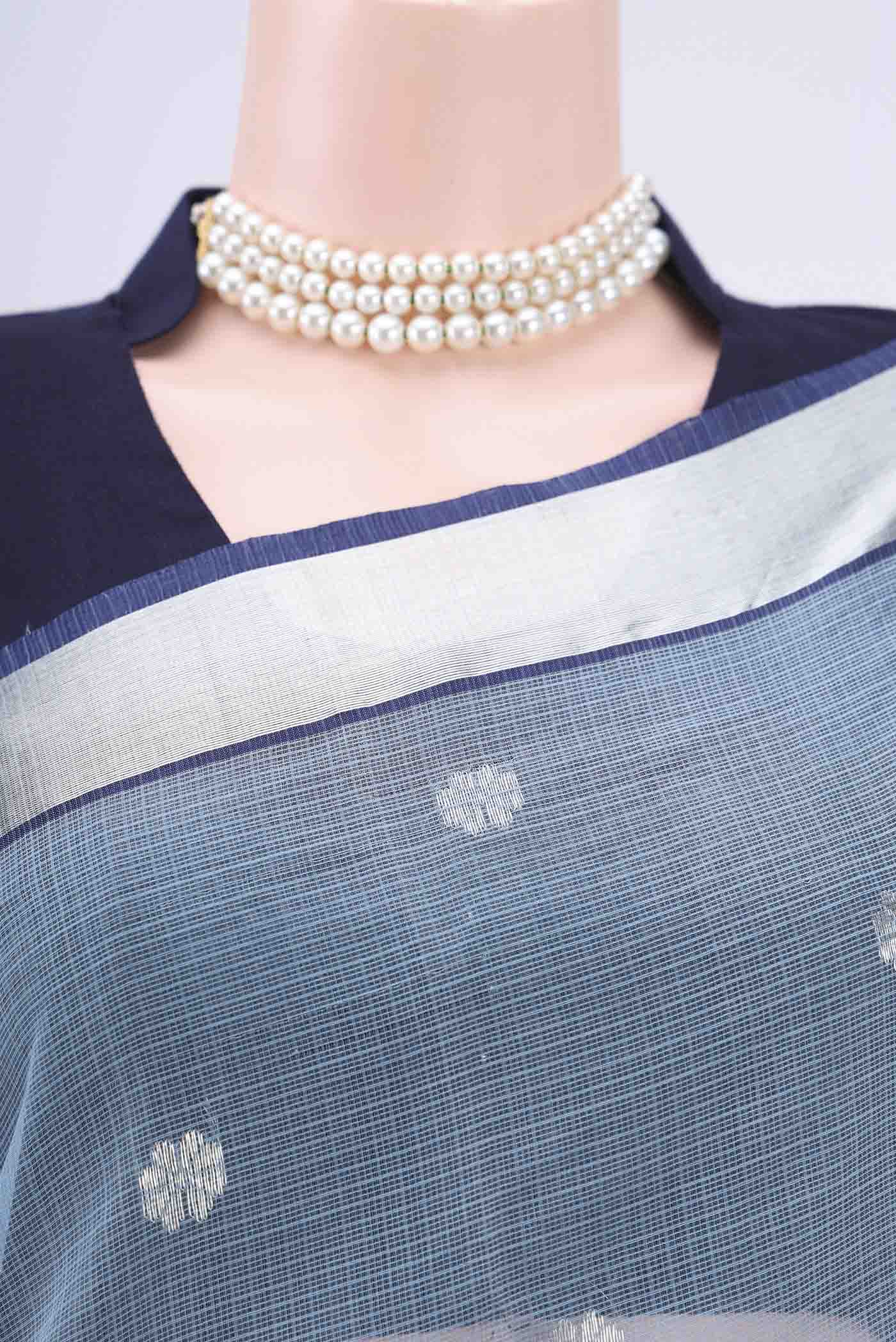 Pure Silk Pure Zari Light Blue Kota Saree - Image 2
